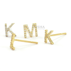 14K Gold 0.20 Ct. Genuine Diamond A-Z Alphabet Initial Personalized Stud Earring
