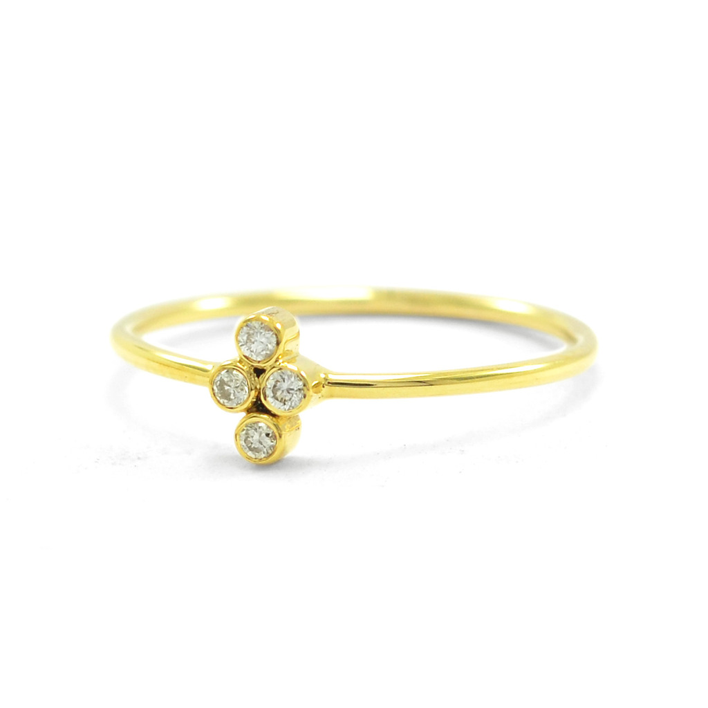 14K Gold 0.10 Ct. Natural Diamond Flower Design Ring Christmas Fine Jewelry
