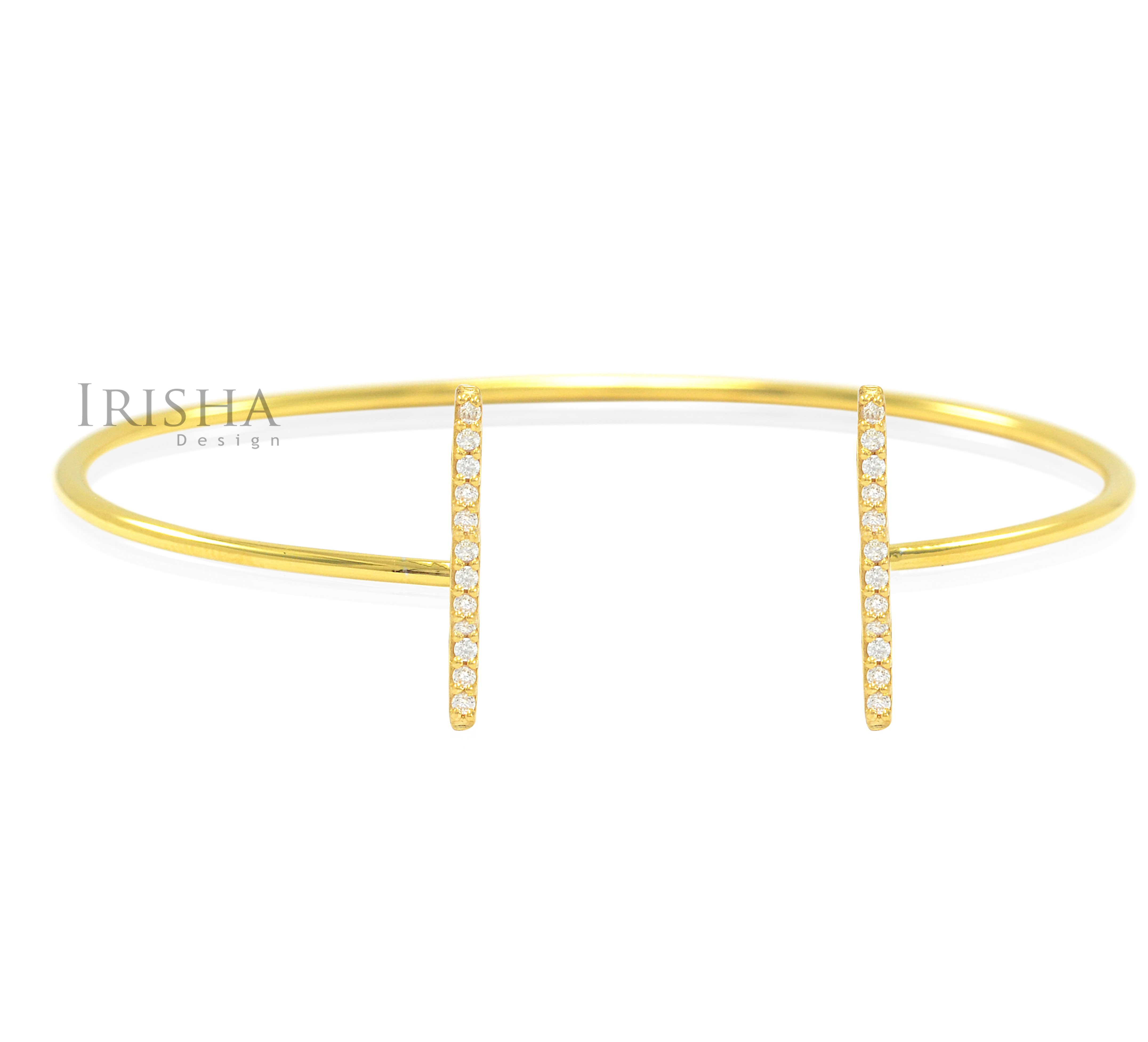 14K Gold 0.12 Ct. Genuine Diamond Open Bar Cuff Bangle Bracelet Fine Jewelry