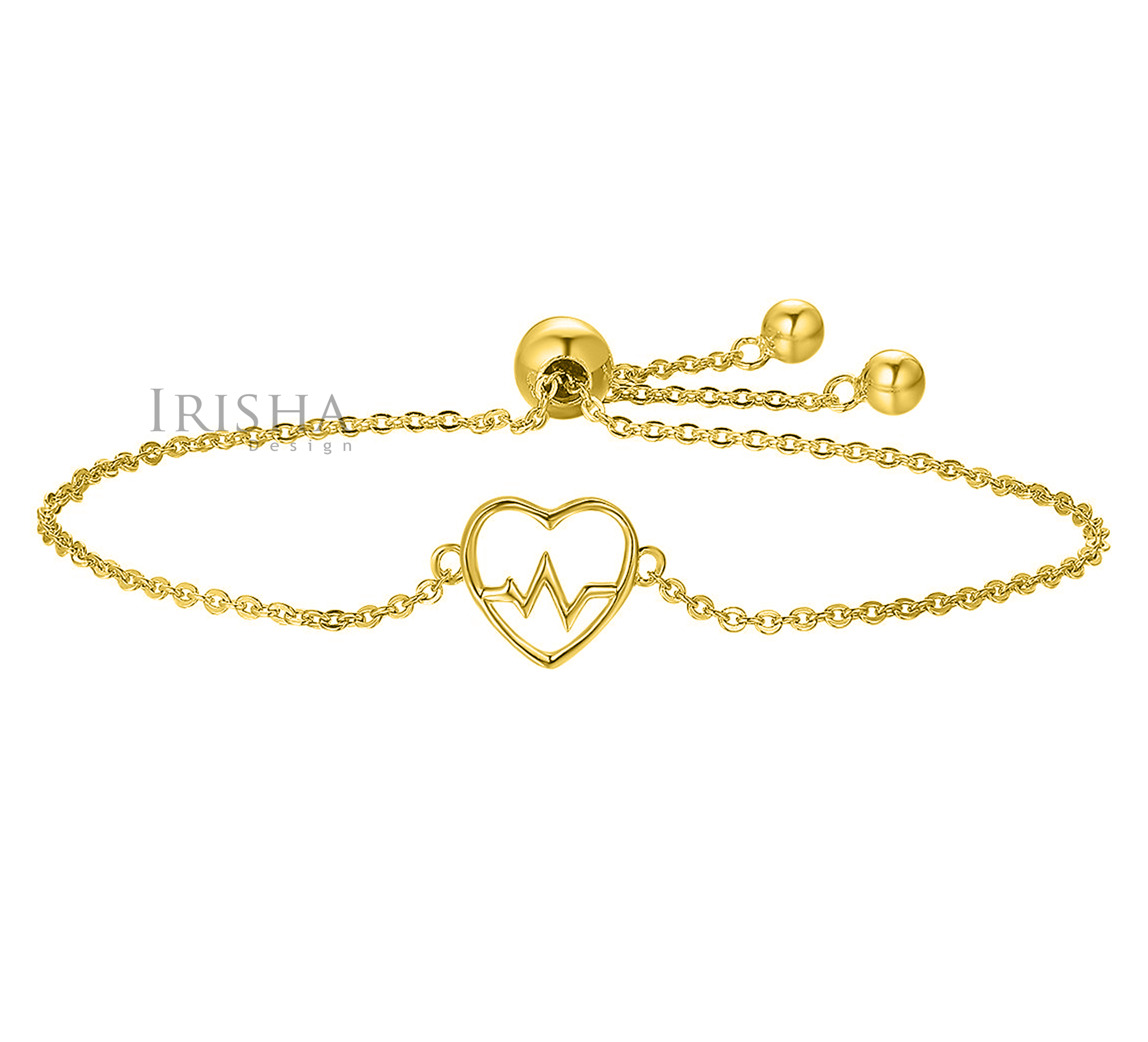 14K Solid Plain Gold Love Heartbeat Chain Bracelet Mother's Day Fine Jewelry