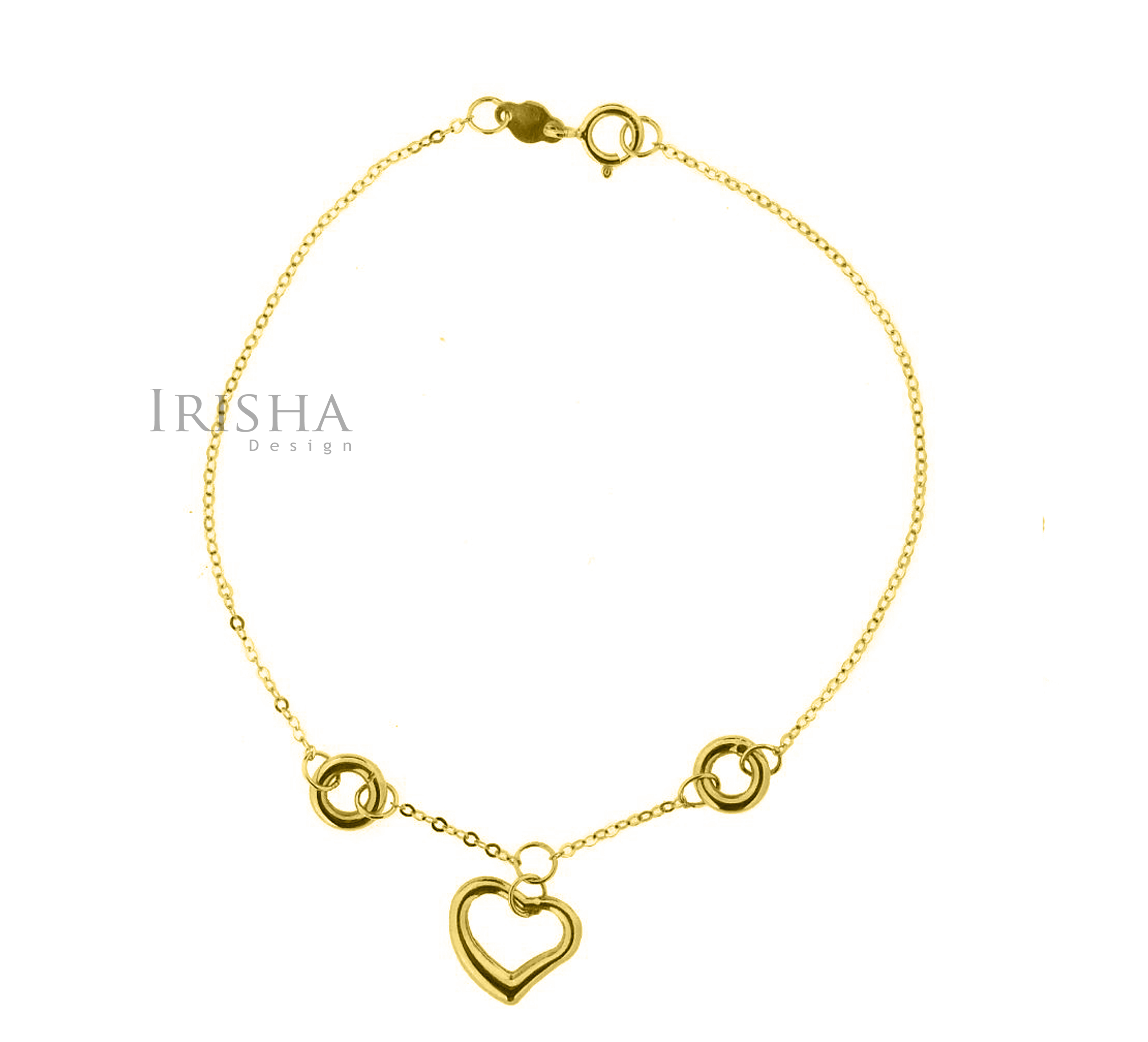 14K Solid Plain Gold Love Heart Chain Handmade Mother's Day Bracelet For MOM