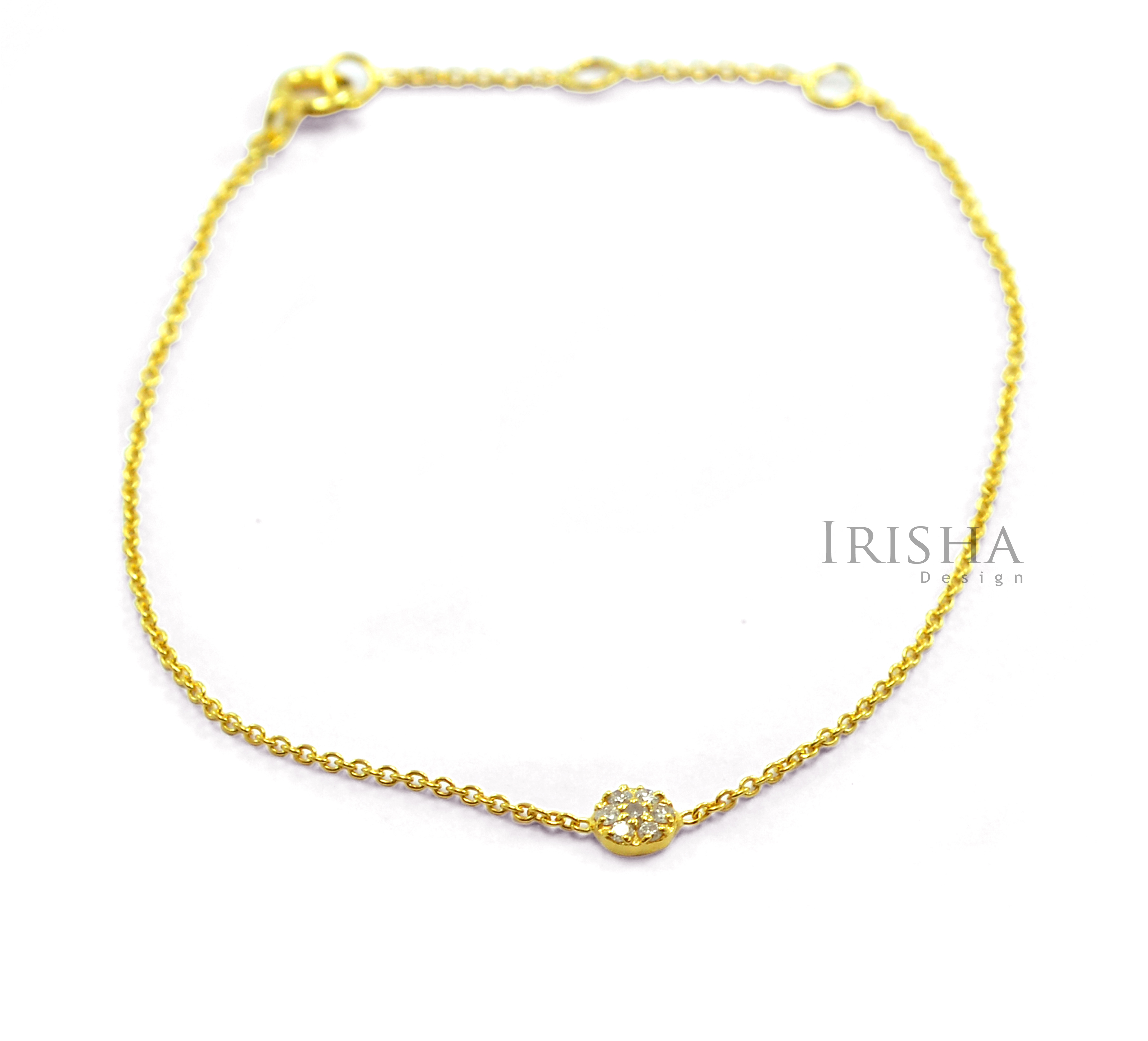14K Gold 0.22 Ct. Genuine Diamond Disc Charm Chain Bracelet Fine Jewelry