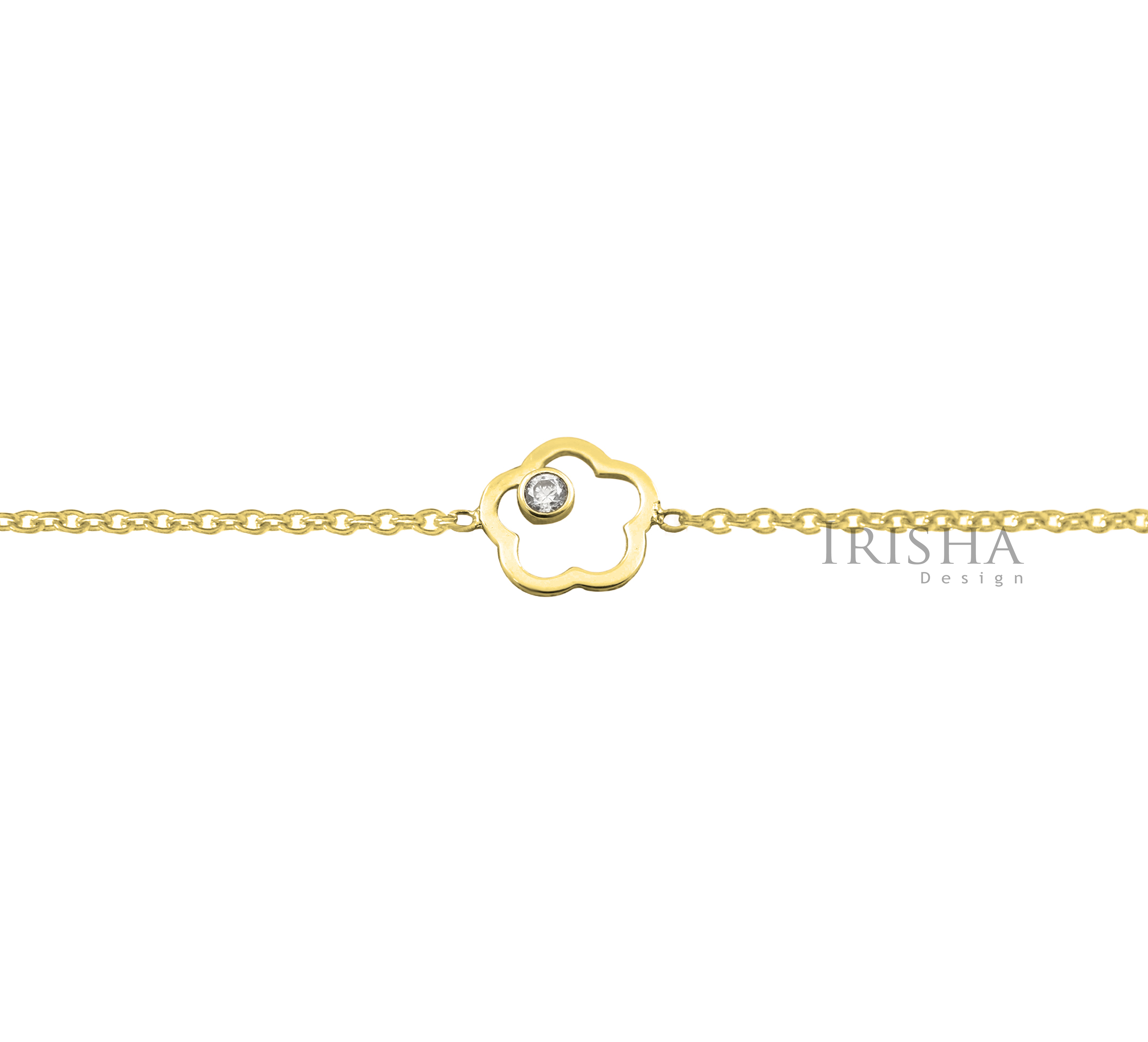 14K Gold 0.03 Ct. Genuine Diamond Flower Chain Bracelet Handmade Fine Jewelry