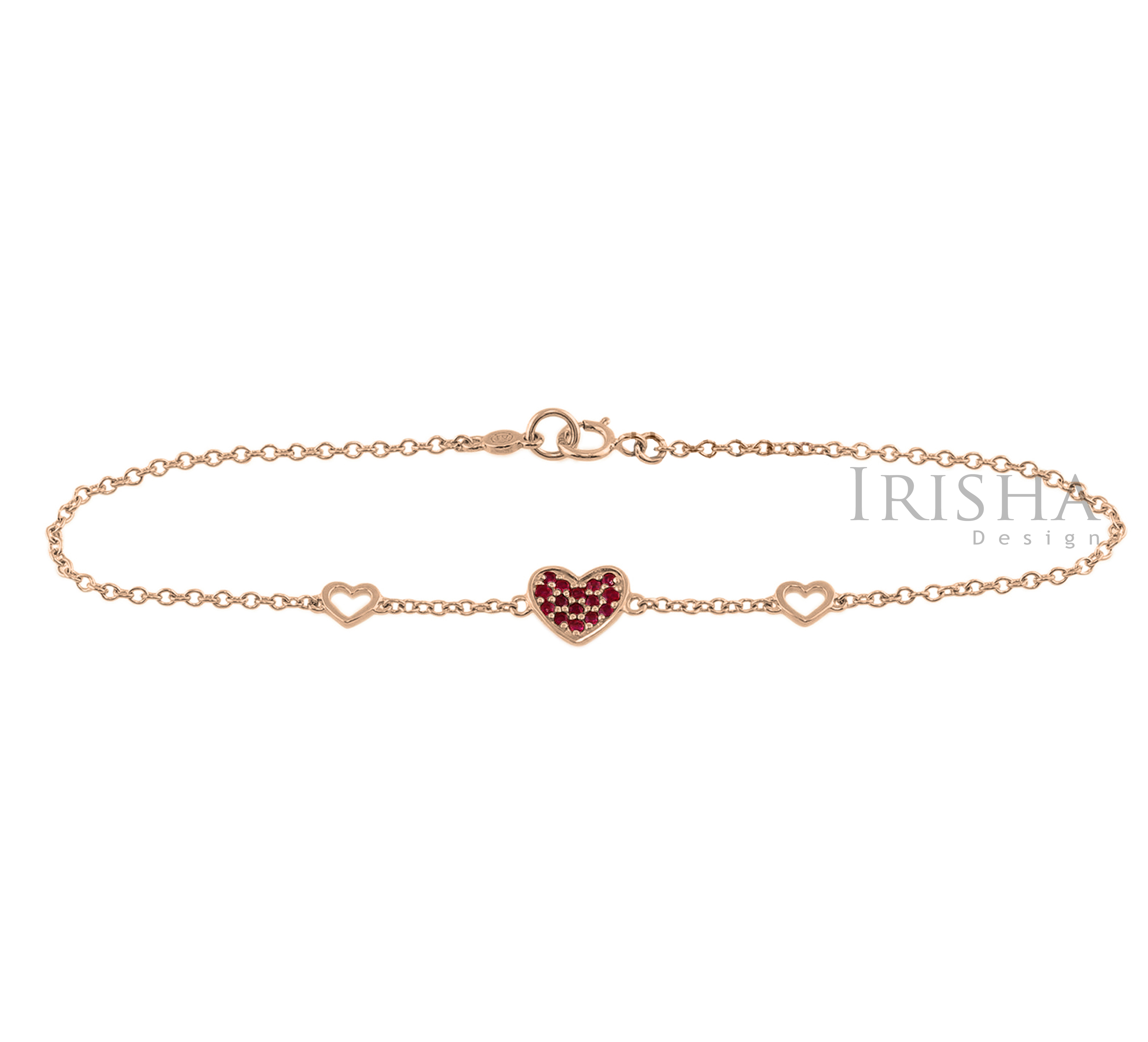 14K Gold 0.20 Ct. Genuine Ruby Gemstone Heart Bracelet Mother's Day Fine Jewelry