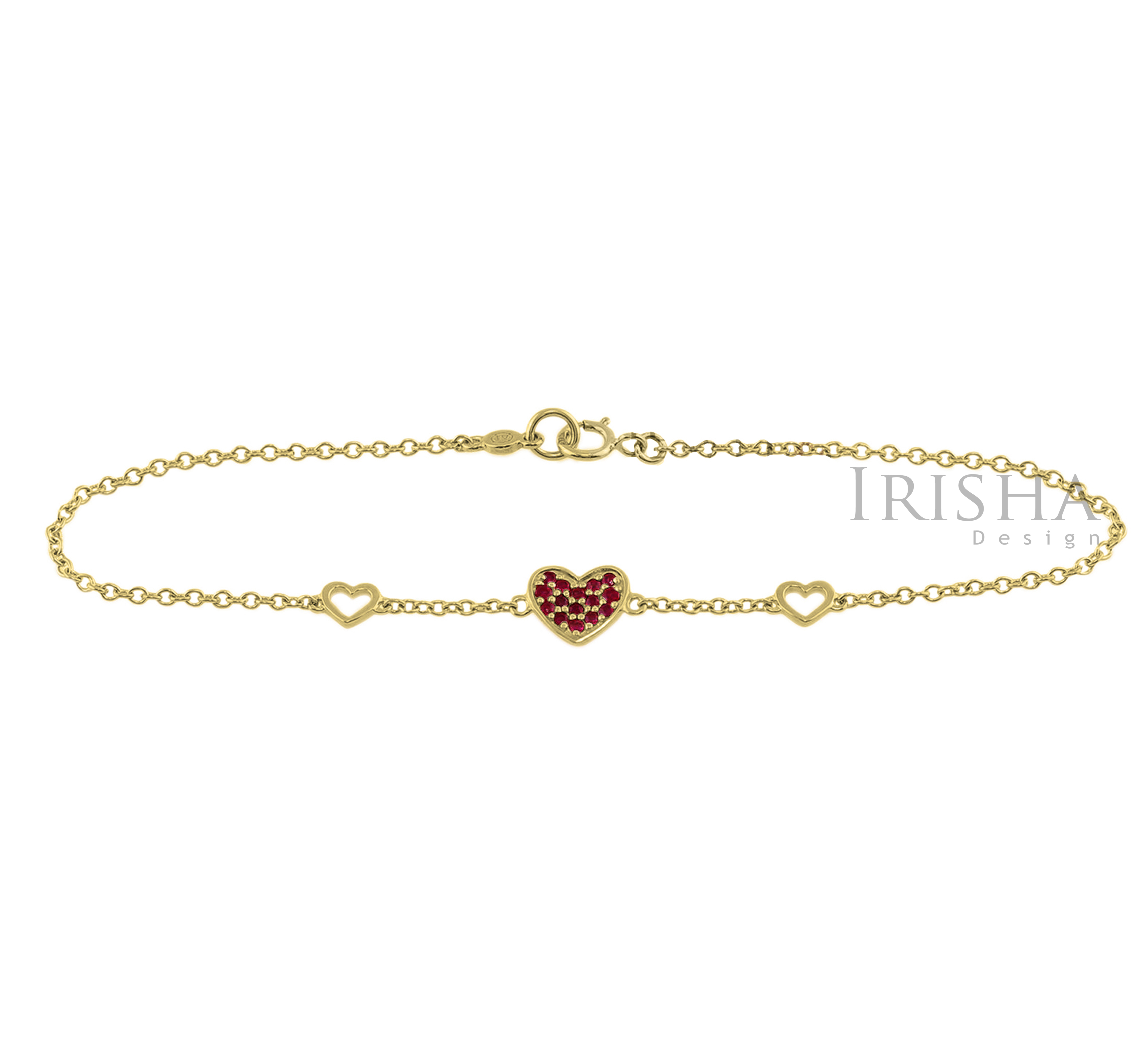 14K Gold 0.20 Ct. Genuine Ruby Gemstone Heart Bracelet Mother's Day Fine Jewelry