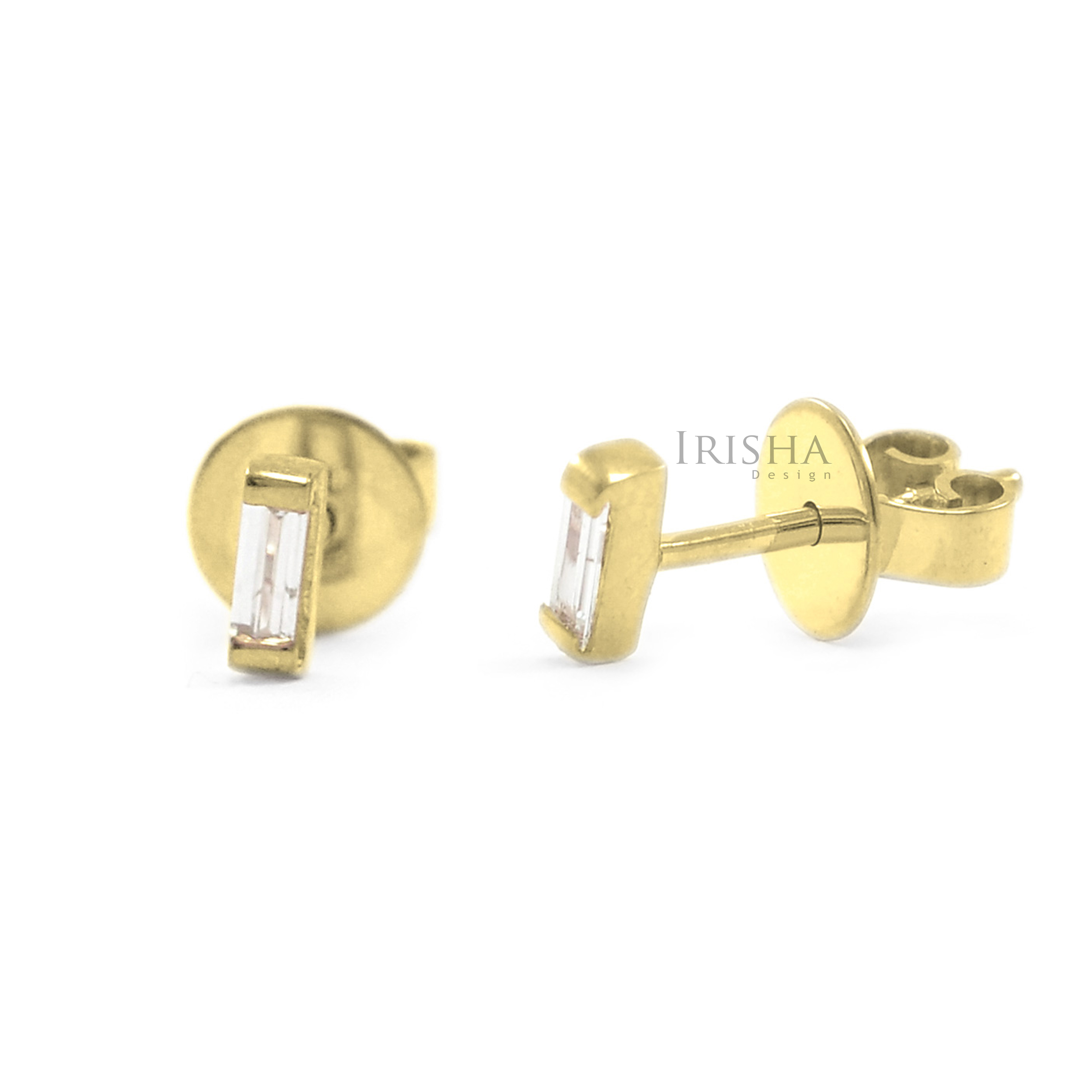 14K Gold 0.08 Ct. Solitaire Genuine Baguette Diamond Studs Earrings Fine Jewelry