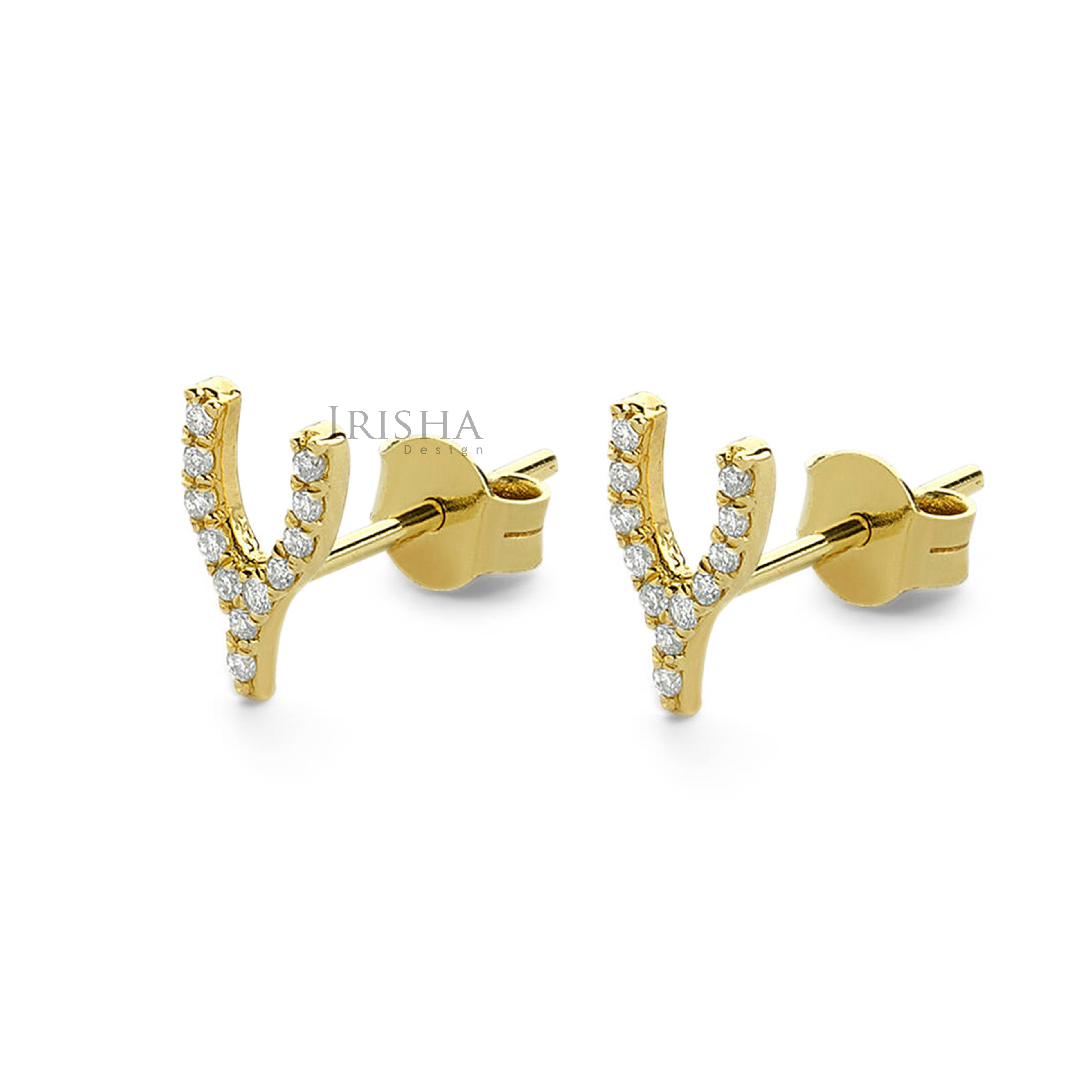 14K Gold 0.12 Ct. Genuine Diamond Wishbone Studs Earrings Fine Jewelry