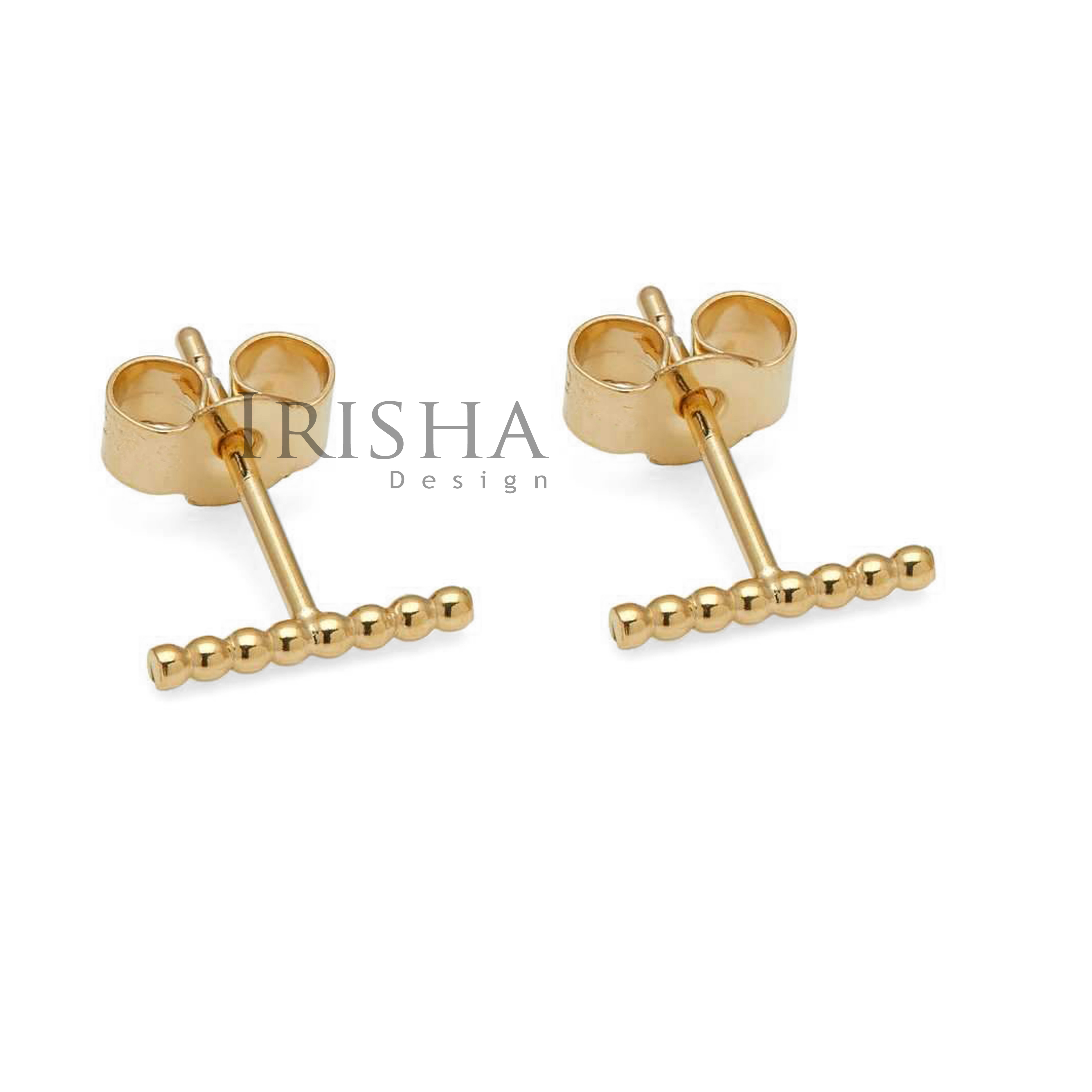 14K Solid Gold 10 mm Mini Ball Bar Studs Earrings Handmade Fine Jewelry