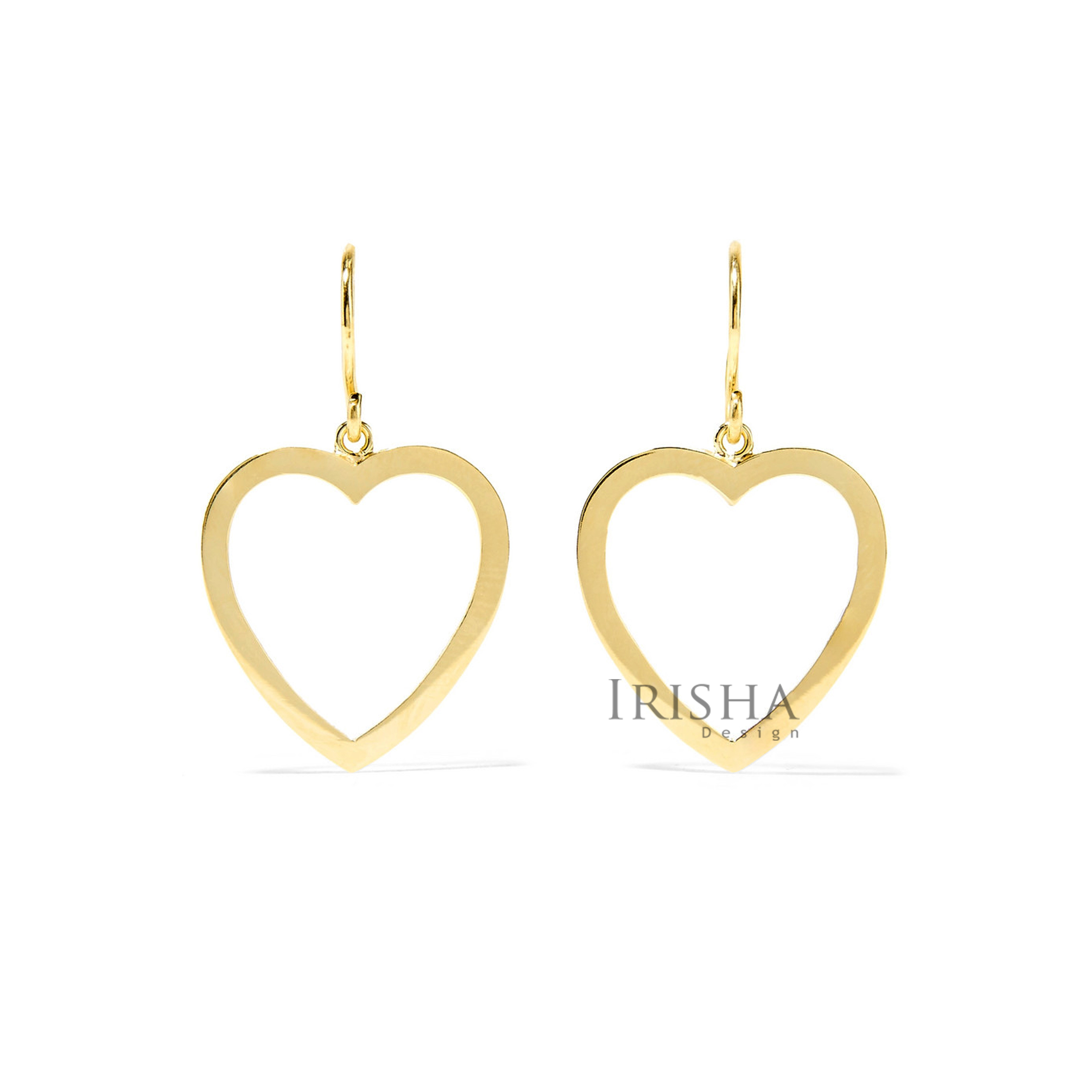 14K Solid Gold Long Love Heart Dangle Earrings Mother's Day Fine Jewelry