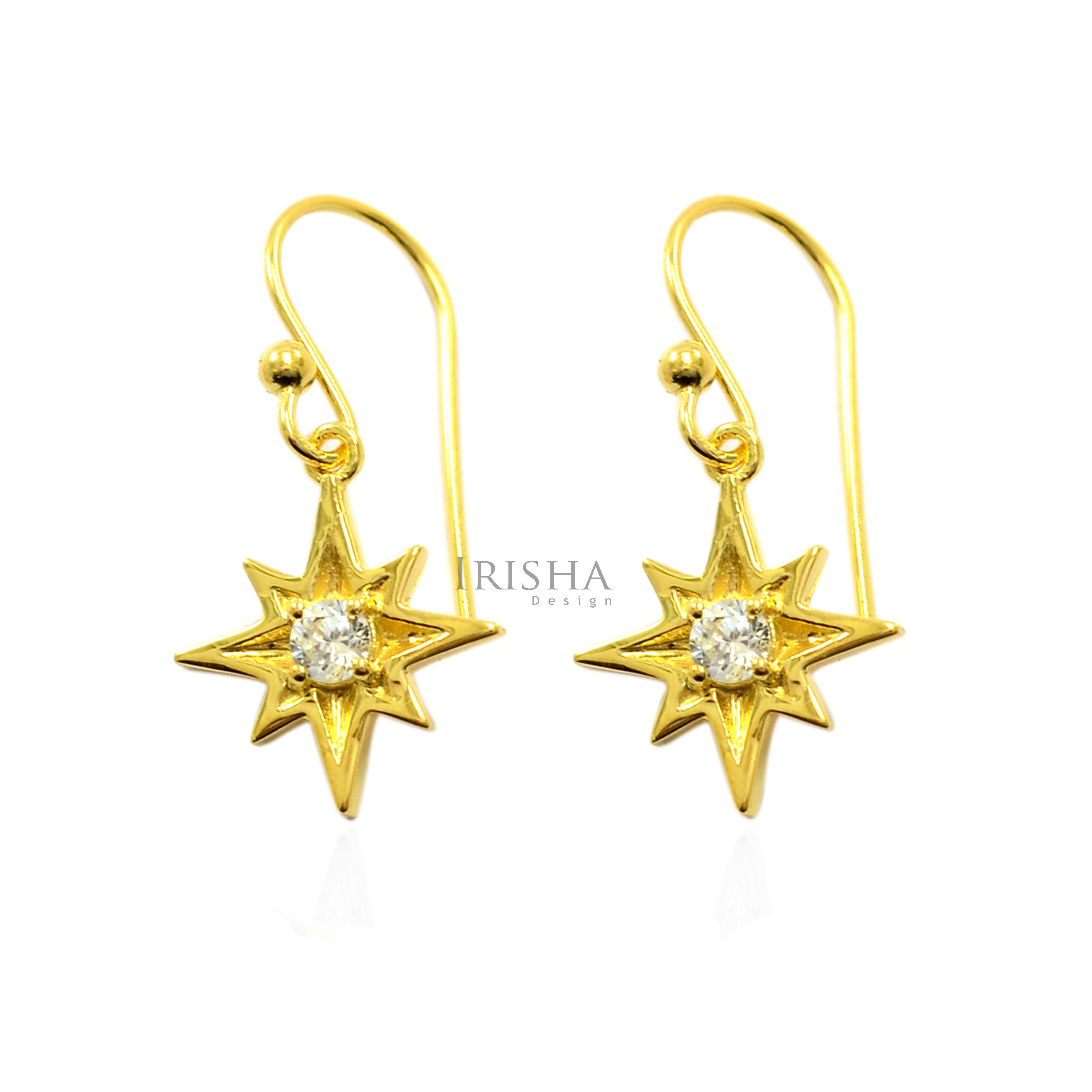 14K Gold 0.15 Ct. Genuine Diamond Starburst Hook Earrings Christmas Fine Jewelry