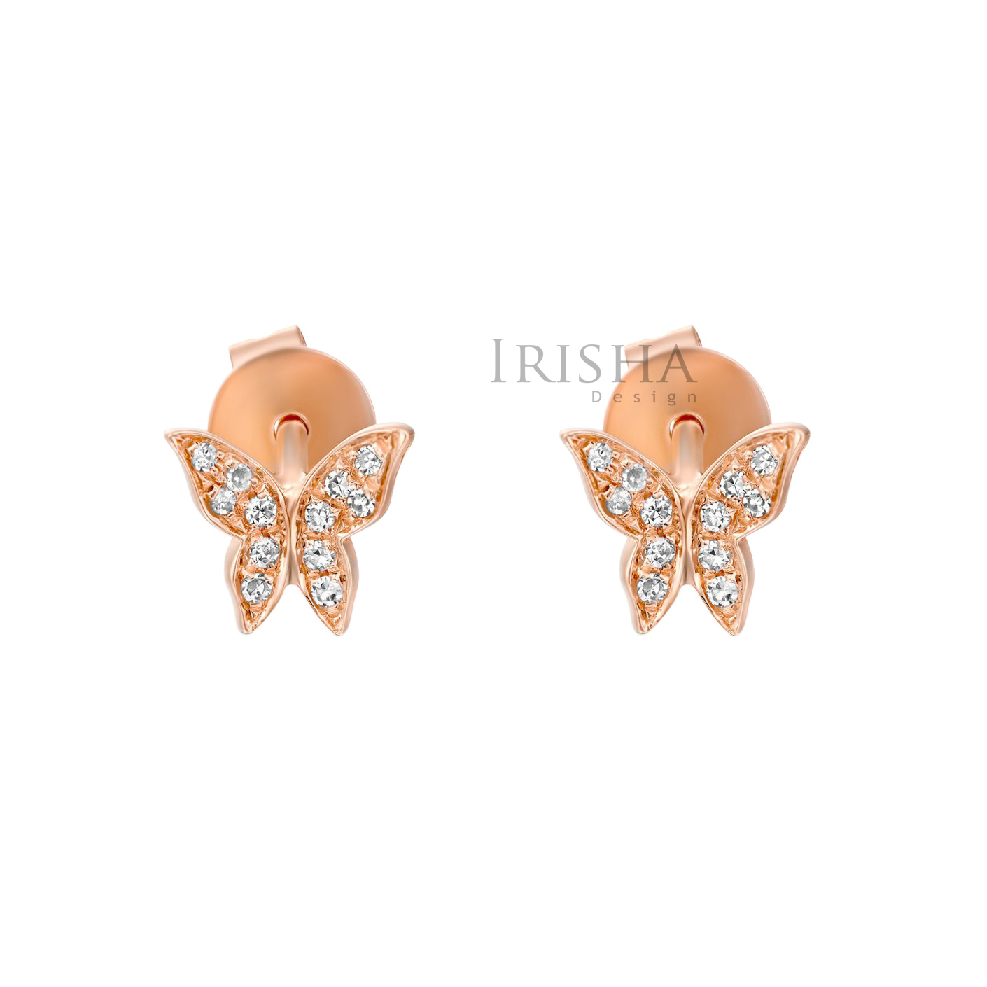 14K Gold 0.15 Ct. Genuine Diamond Tiny Butterfly Stud Earrings Fine Jewelry