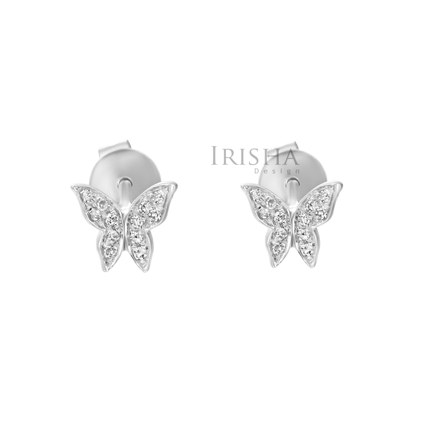 14K Gold 0.15 Ct. Genuine Diamond Tiny Butterfly Stud Earrings Fine Jewelry