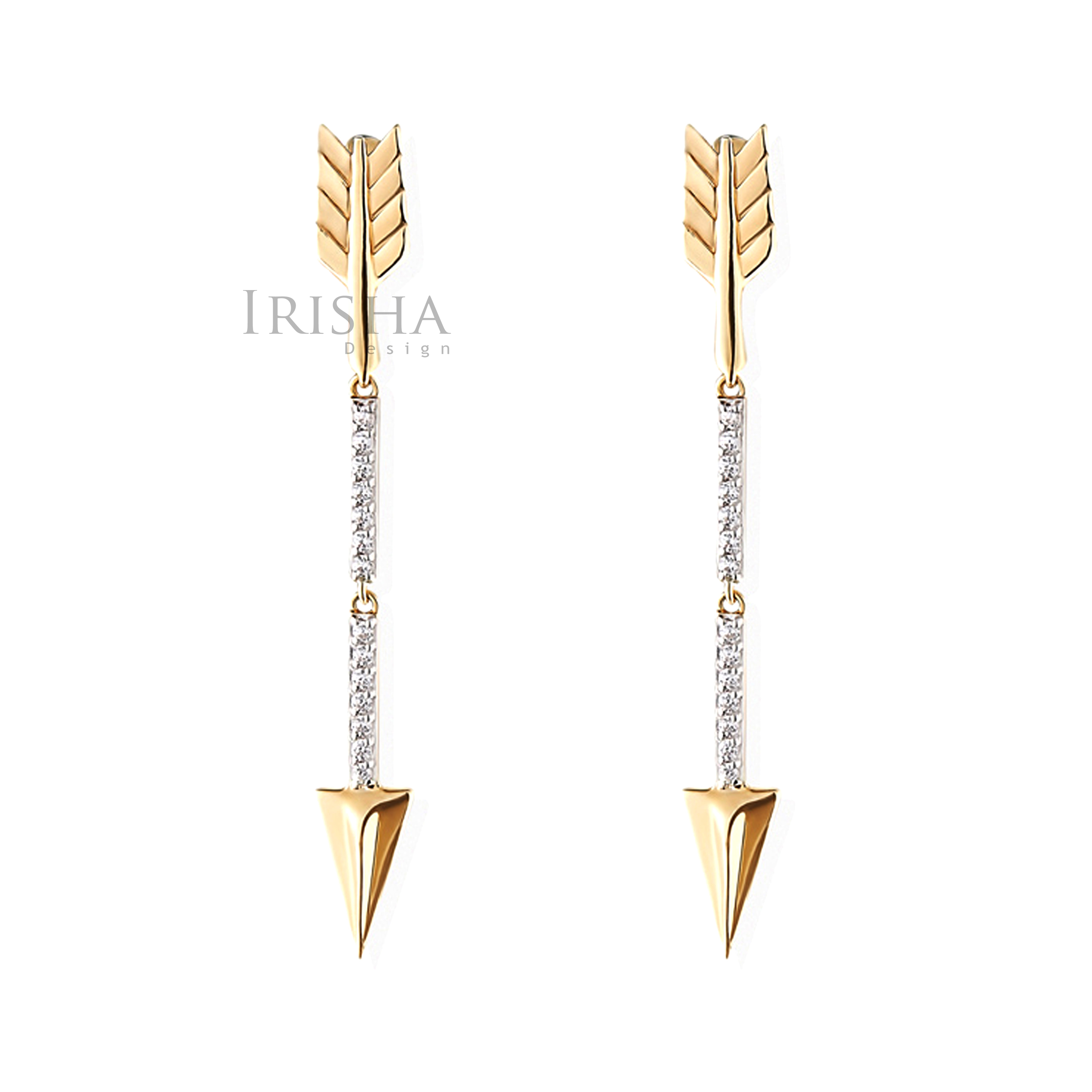 14K Gold 0.18 Ct. Genuine Diamond 40 mm Long Arrow Drop Earrings Fine Jewelry
