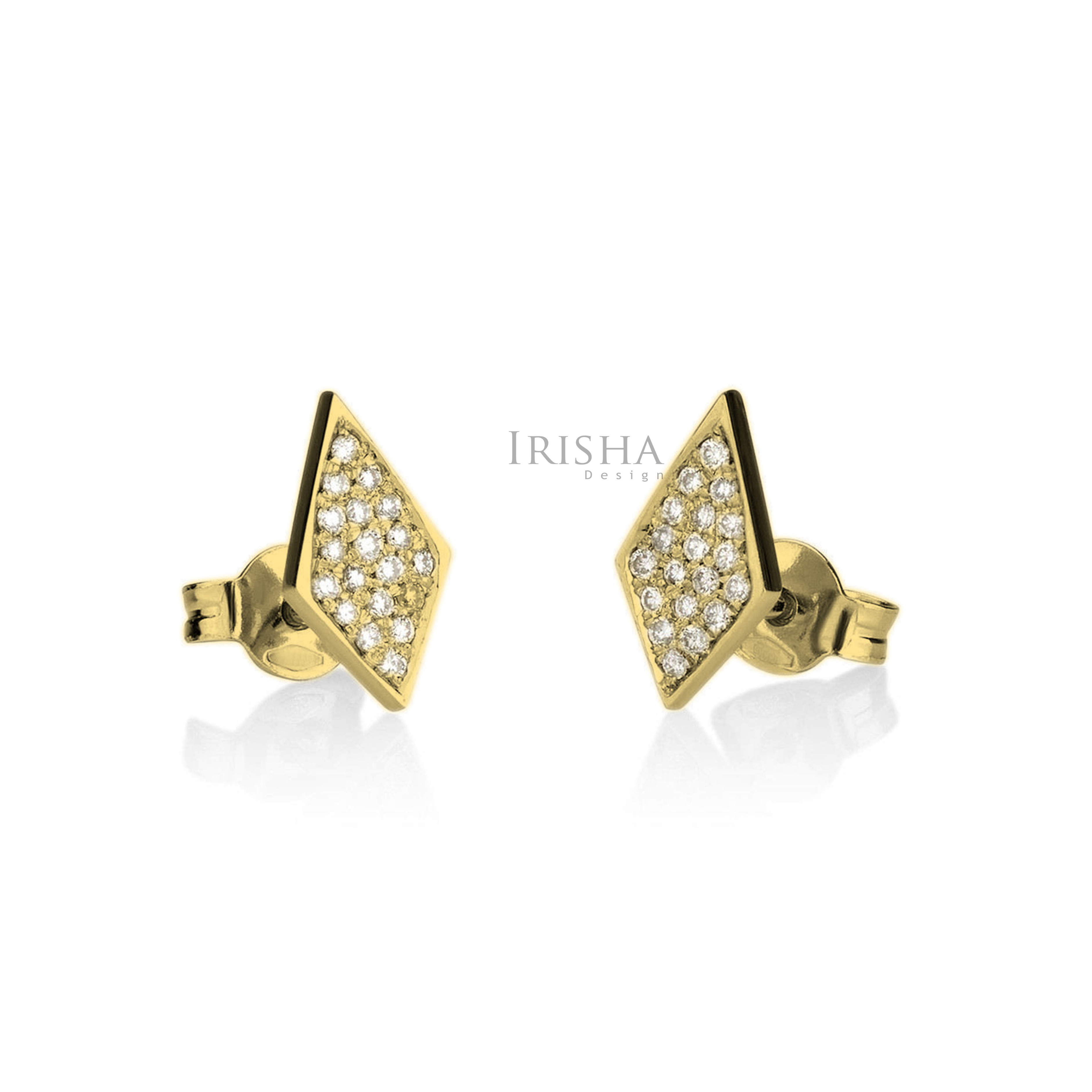 14K Gold 0.18 Ct. Genuine Diamond Rhombus Shape Earring Handmade Fine Jewelry