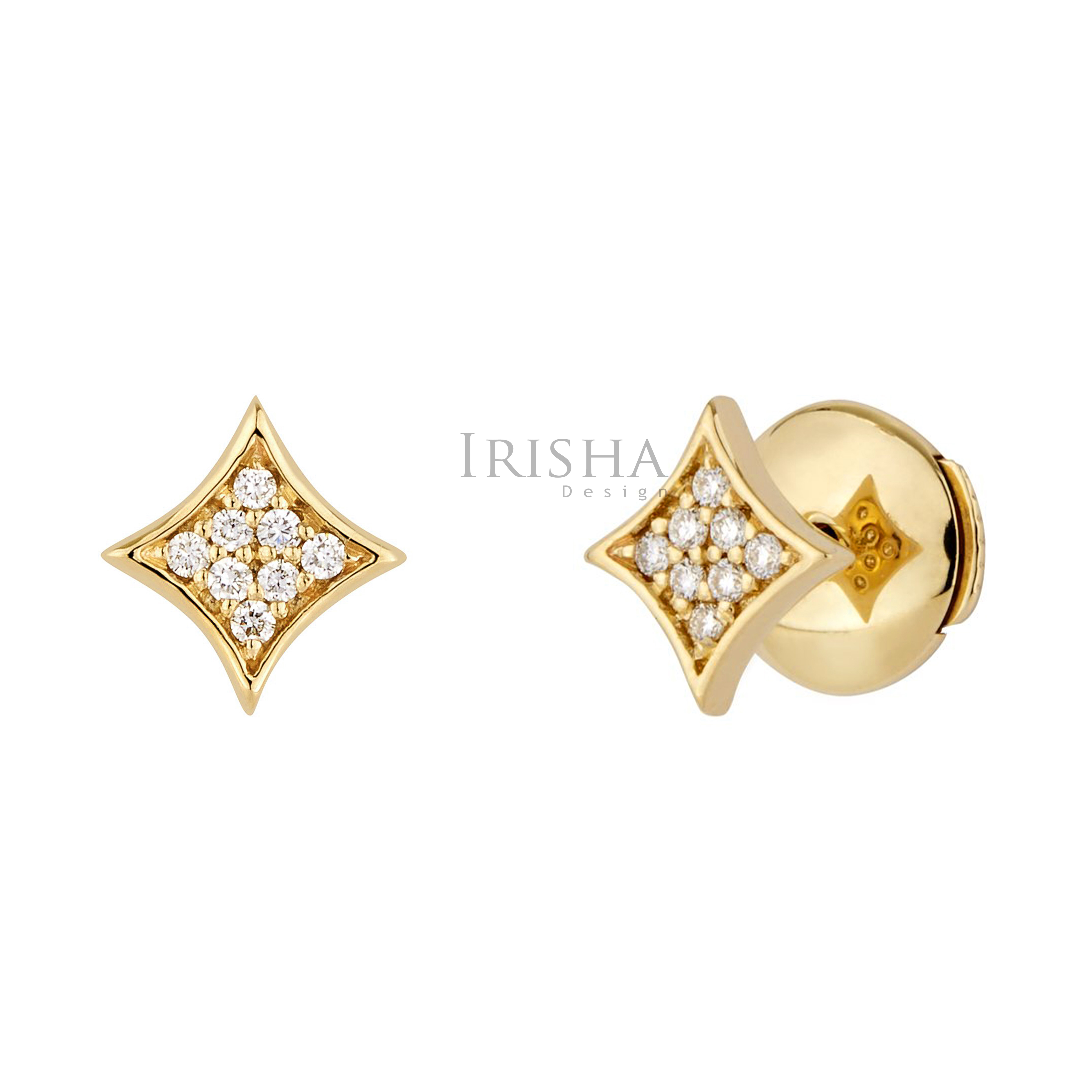 14K Gold 0.12 Ct. Genuine Diamond Rhombus Shape Tiny Studs Earrings Fine Jewelry