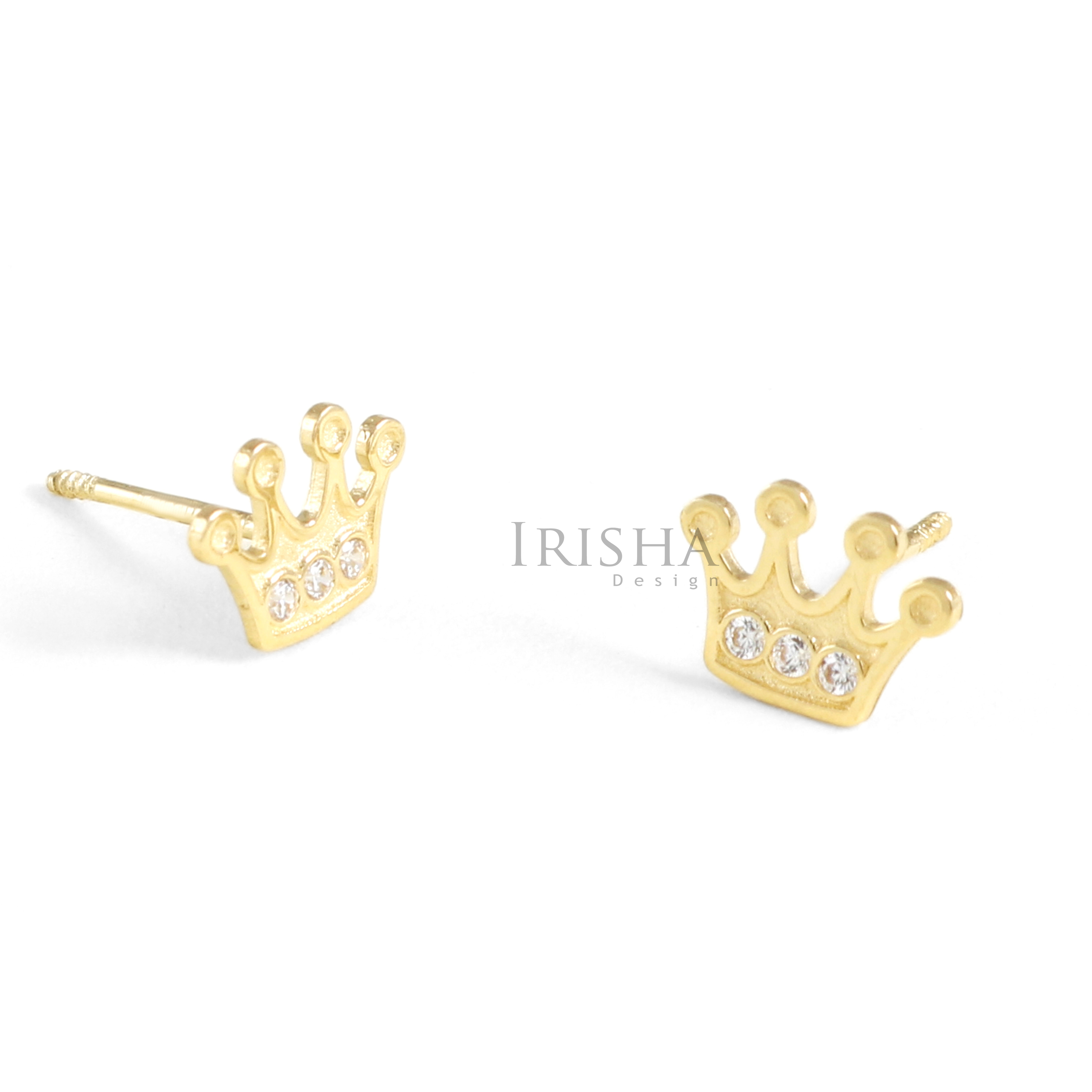 14K Gold 0.06 Ct. Genuine Diamond Crown Studs Earring Fine Jewelry-New Arrival