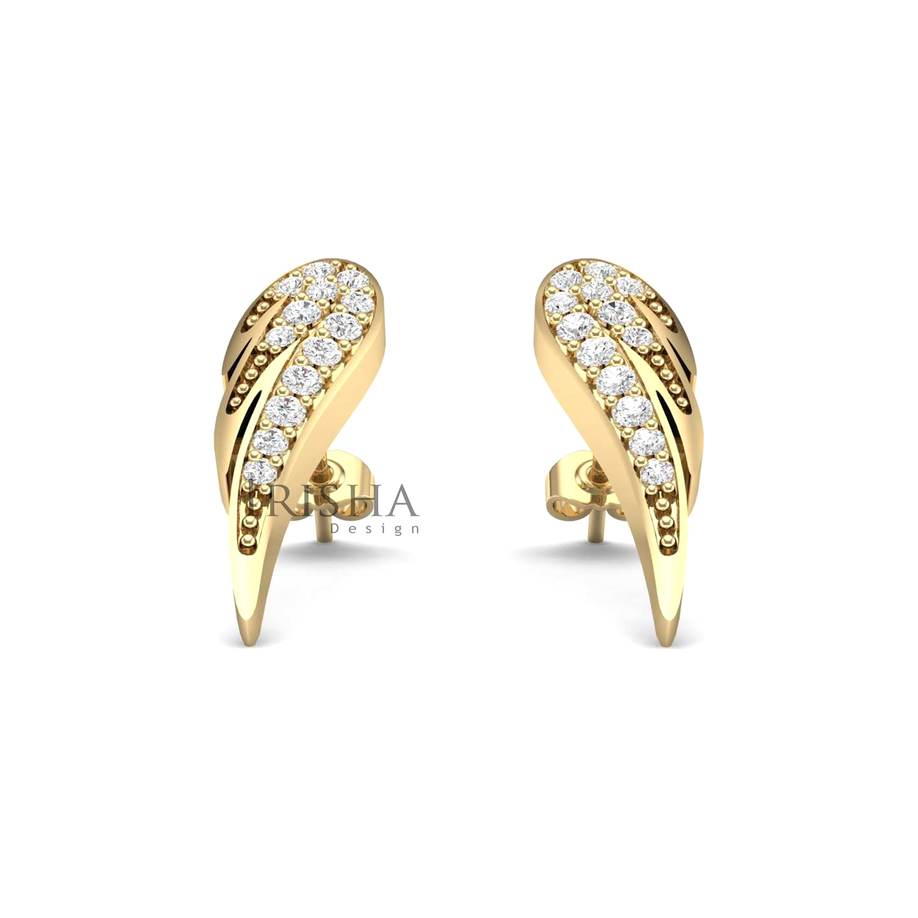 14K Gold 0.18 Ct. Genuine Diamond Angel's Wing Studs Earrings Fine Jewelry