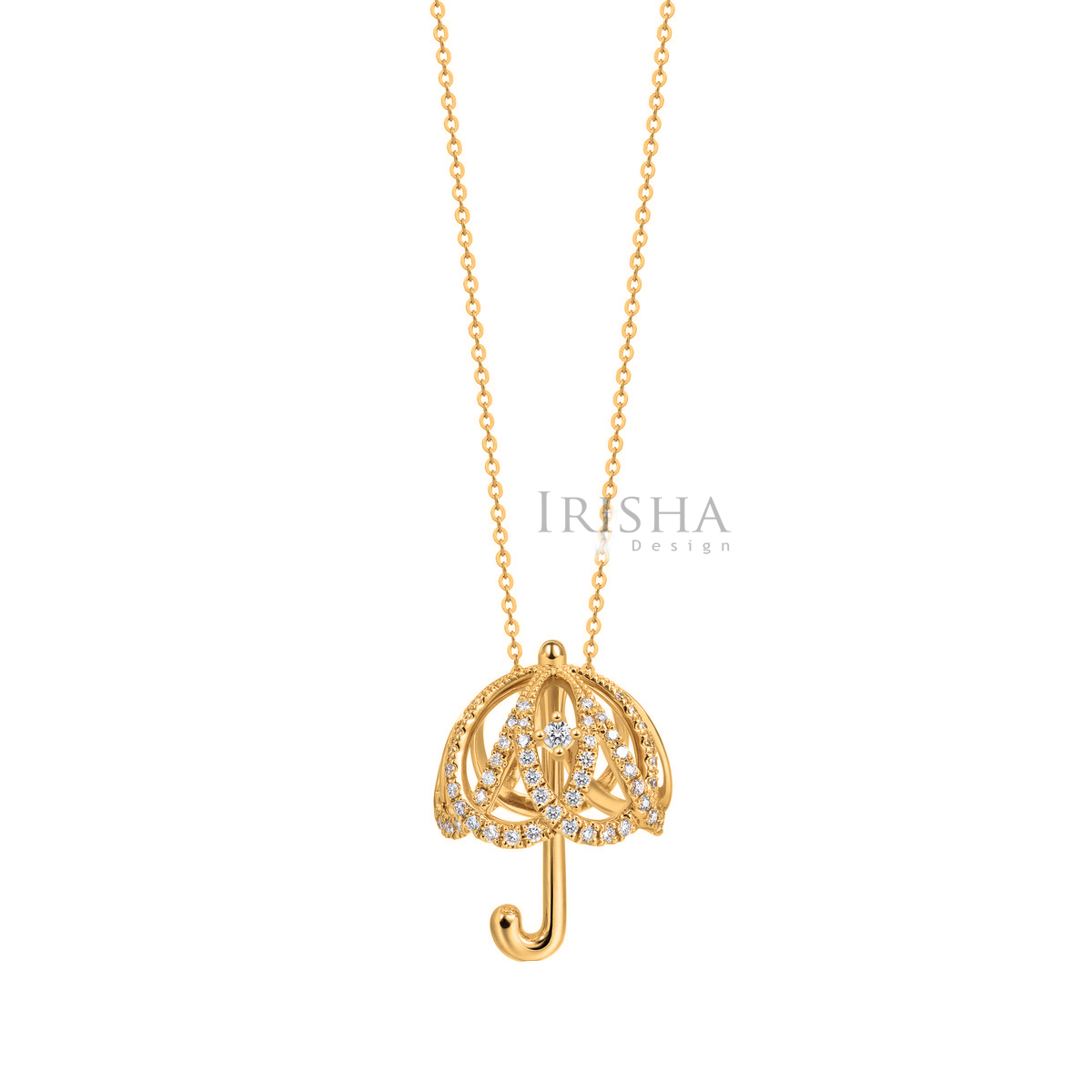 14K Gold 0.27 Ct. Genuine Diamond Umbrella Shape Pendant Necklace Fine Jewelry