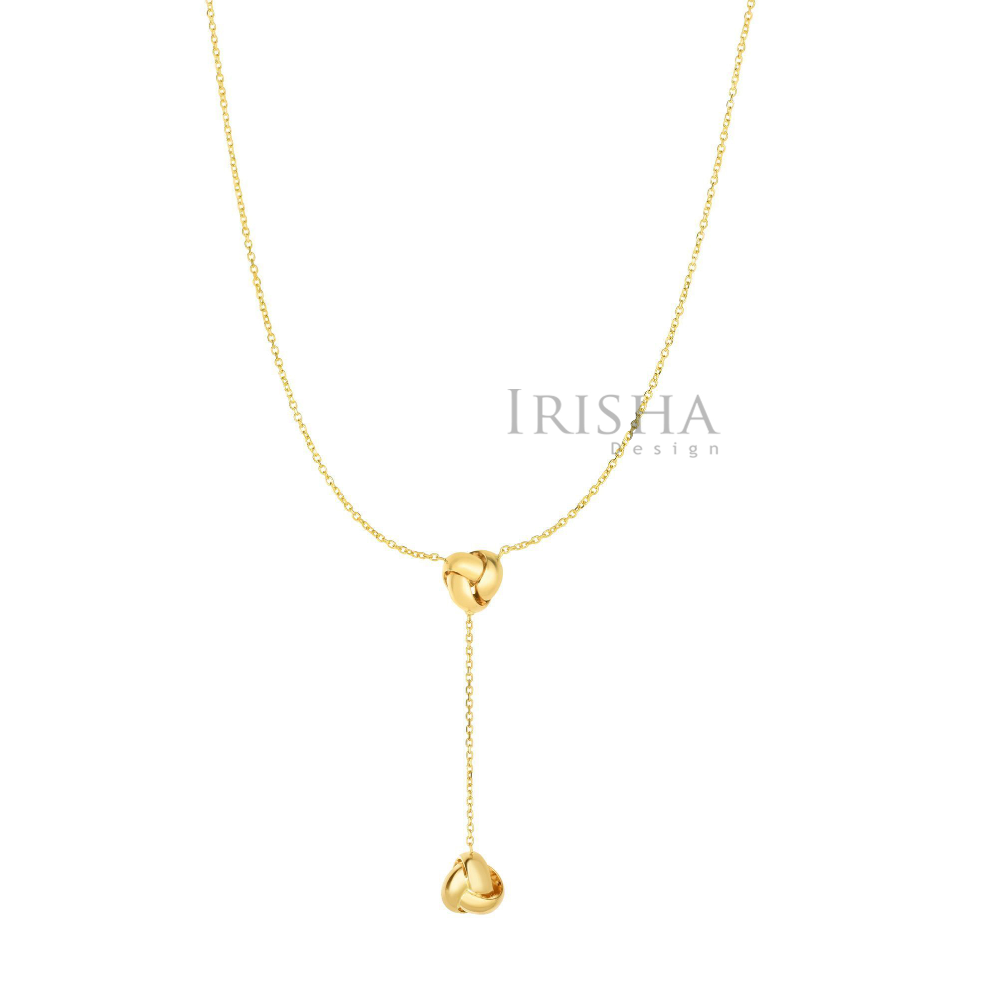 14K Yellow Gold Shiny Diamond Cut Love knot Drop Lariat Mother's Day Necklace