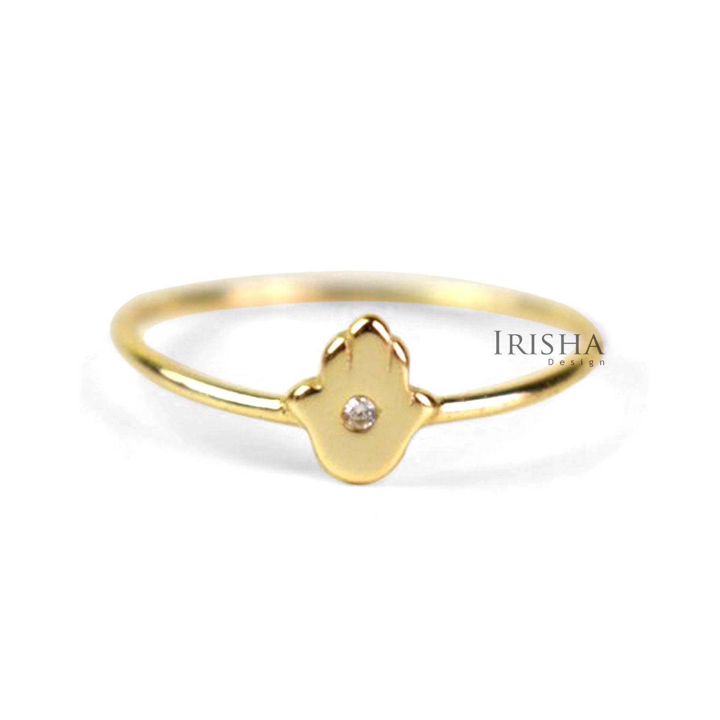 18K Gold Natural Diamond Hamsa "Hand of Mary" Designer Ring Handmade Fine Jewelry