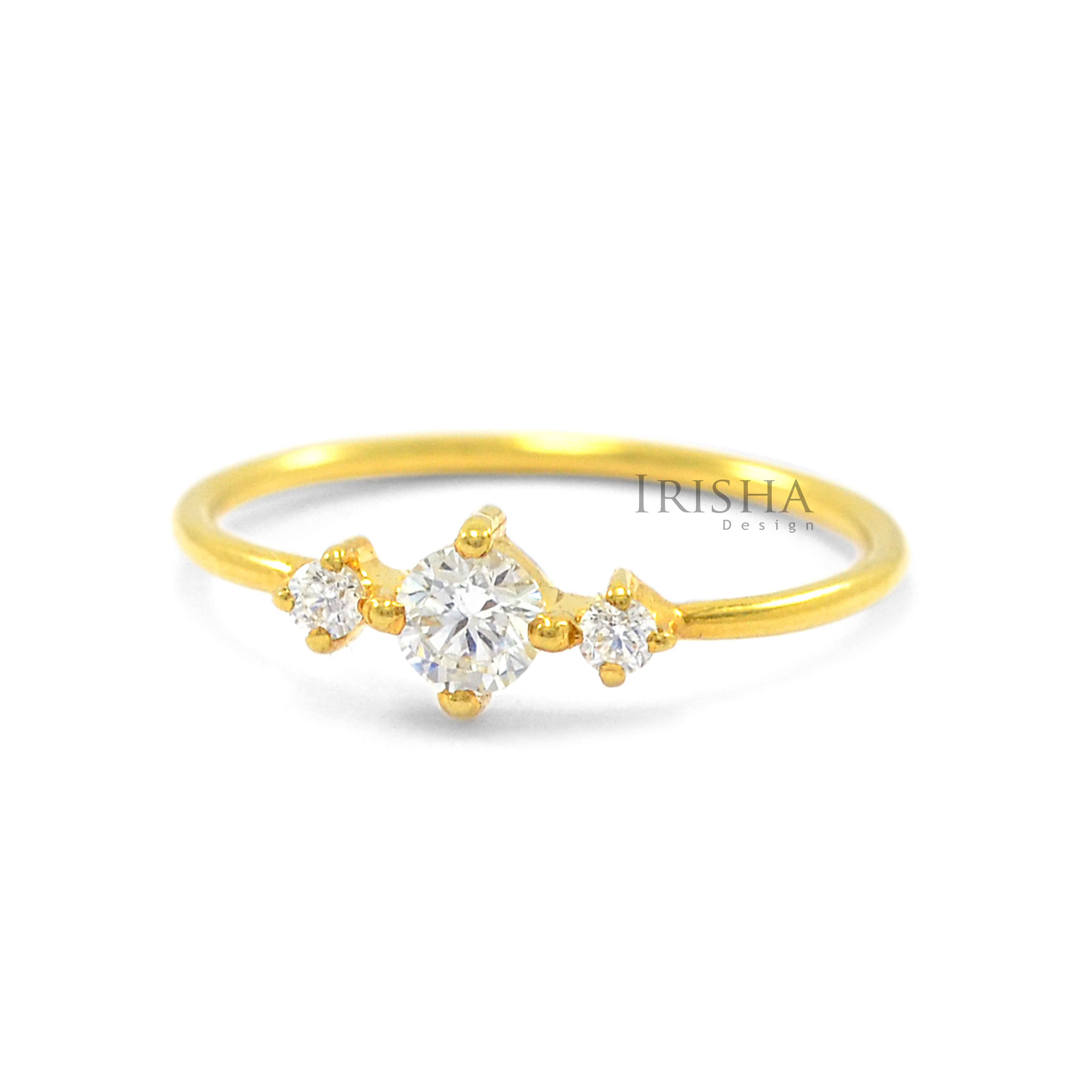14K Gold 0.13 Ct. Genuine Three Diamond Engagement Ring Fine Jewelry Size-3 to 9