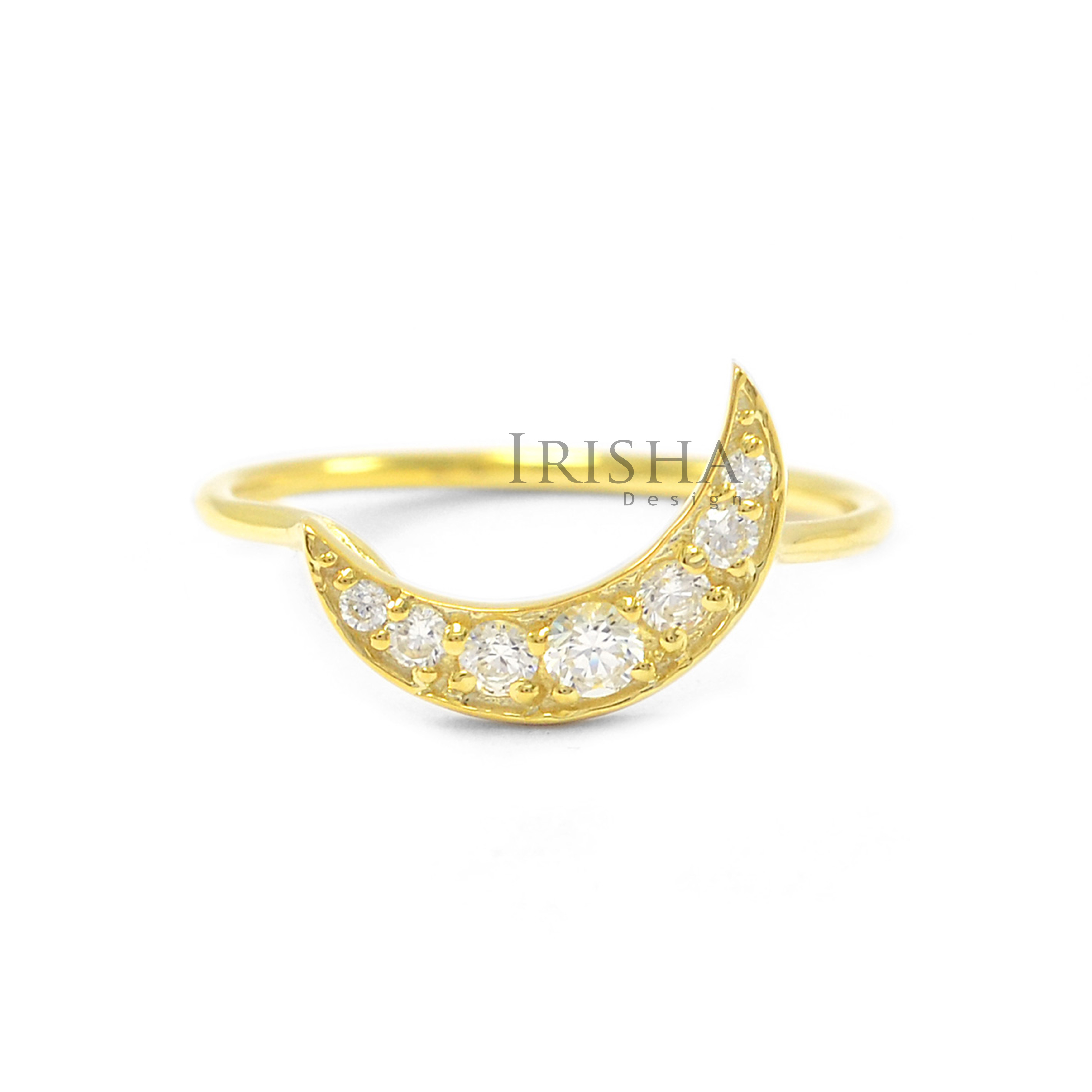 14K Gold 0.21 Ct. Genuine Diamond Crescent Moon Ring Christmas Fine Jewelry