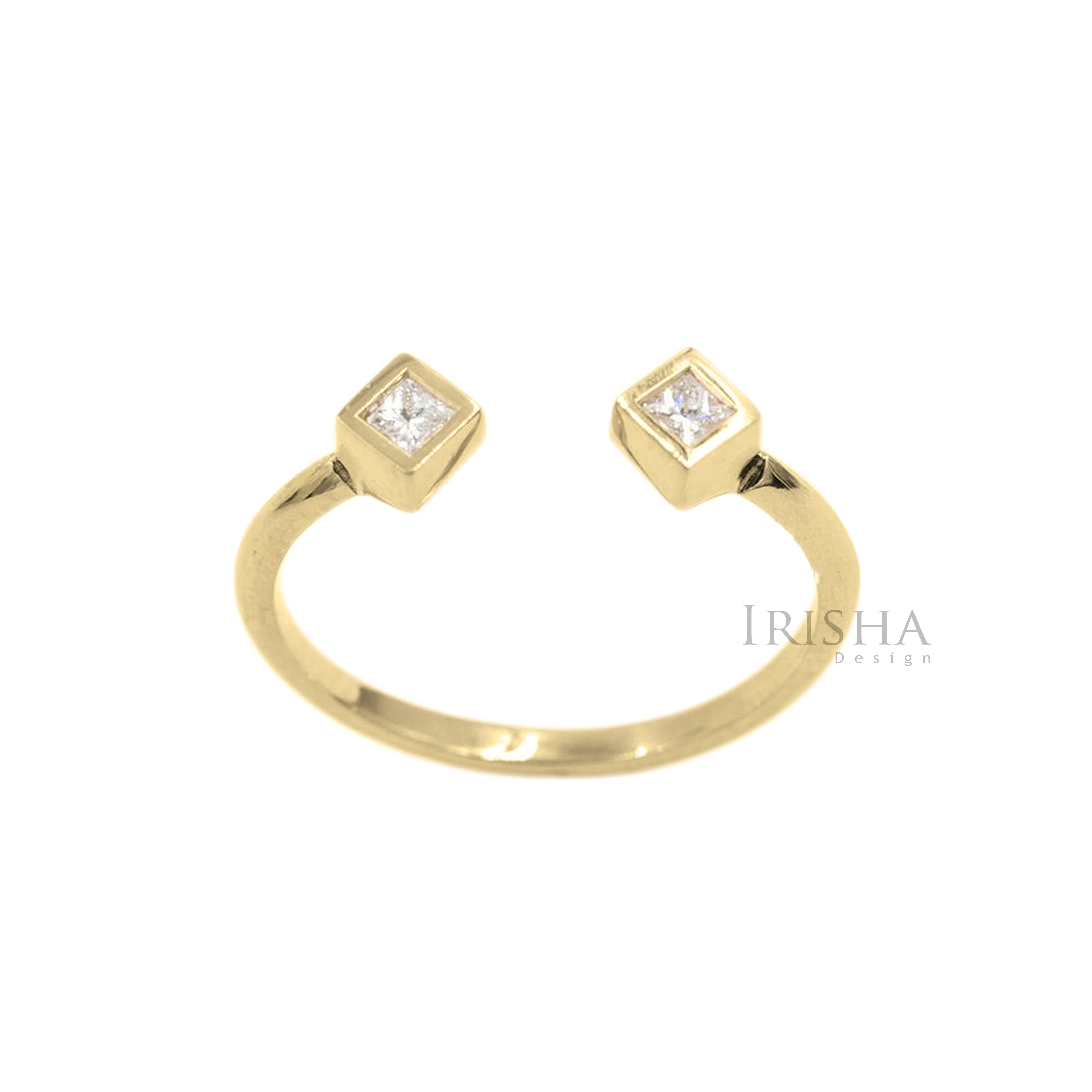 18K Gold 0.12 Ct. Genuine Princess Cut Diamond Open Cuff Ring Valentine Jewelry