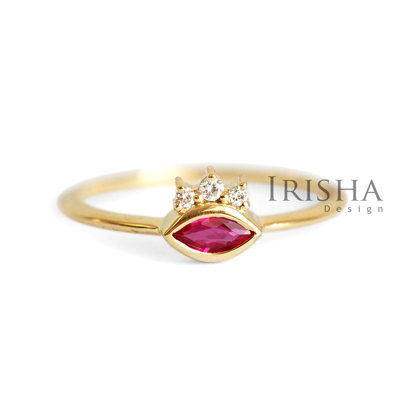 14K Gold 0.13 Ct. Natural Diamond Evil Eye Wedding Ring Handmade Fine Jewelry