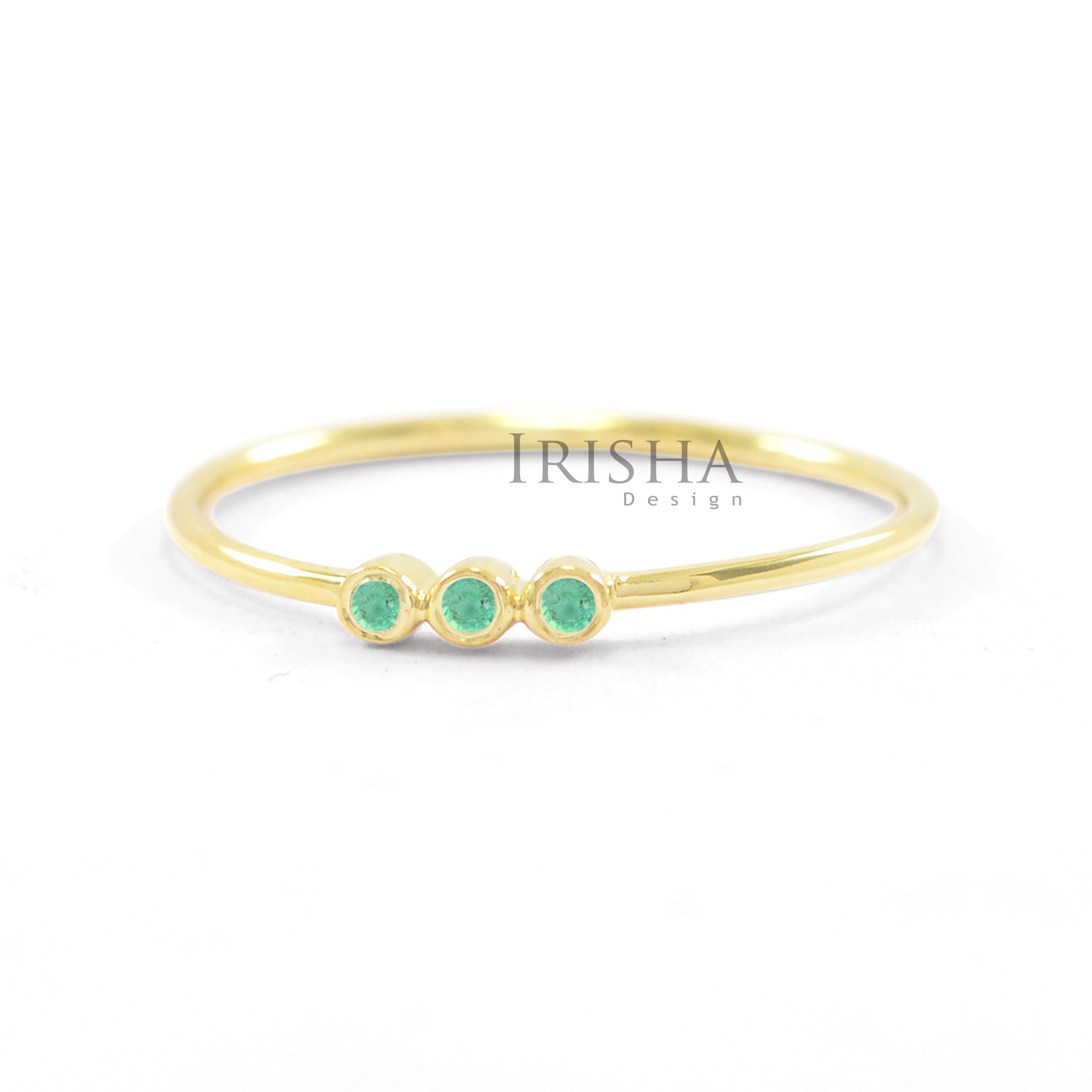 14K Gold 0.05 Ct Genuine Emerald Gemstone Ring Band Wedding Fine Jewelry