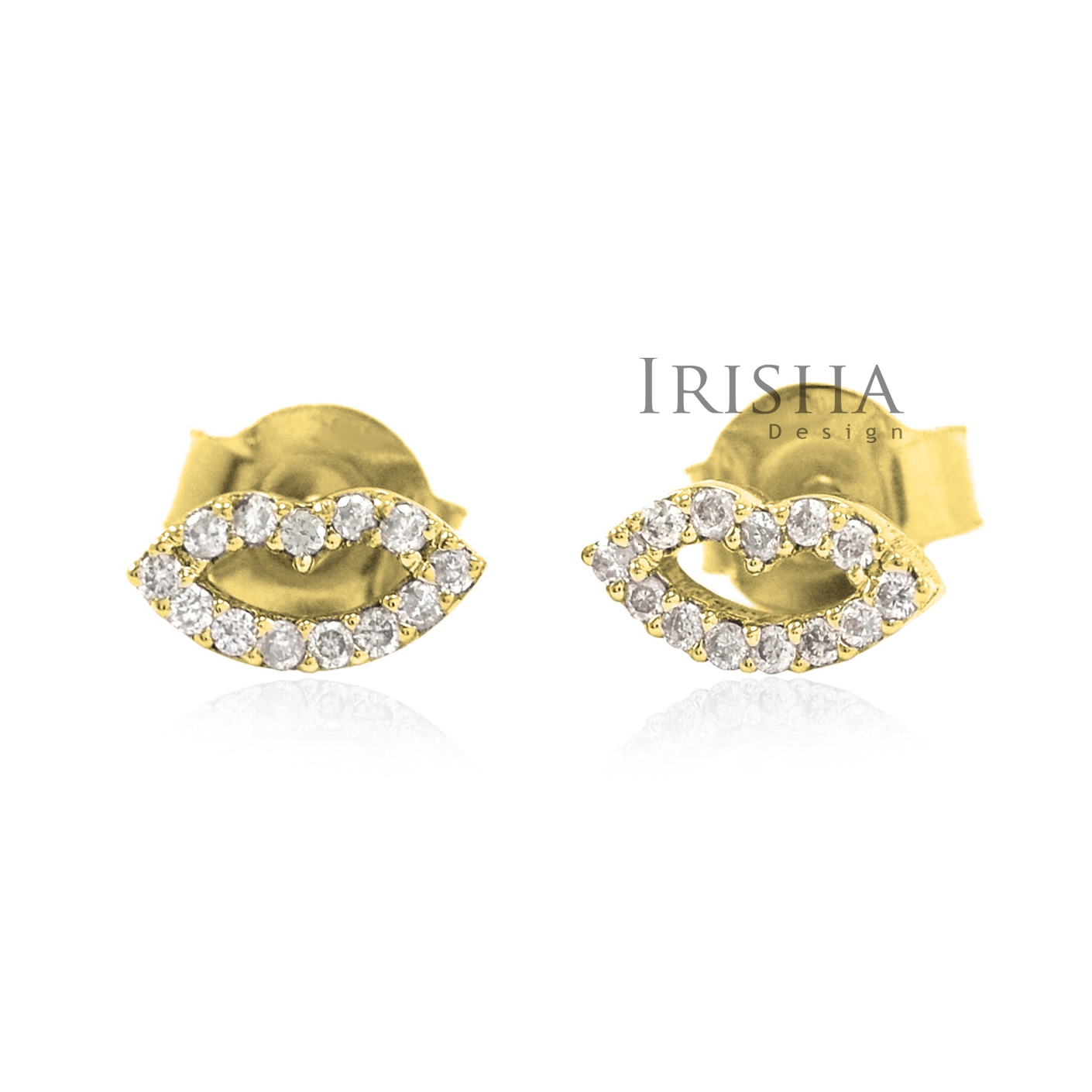 14K Gold 0.13 Ct. Genuine Diamond Lips Design Smile Studs Earrings Fine Jewelry