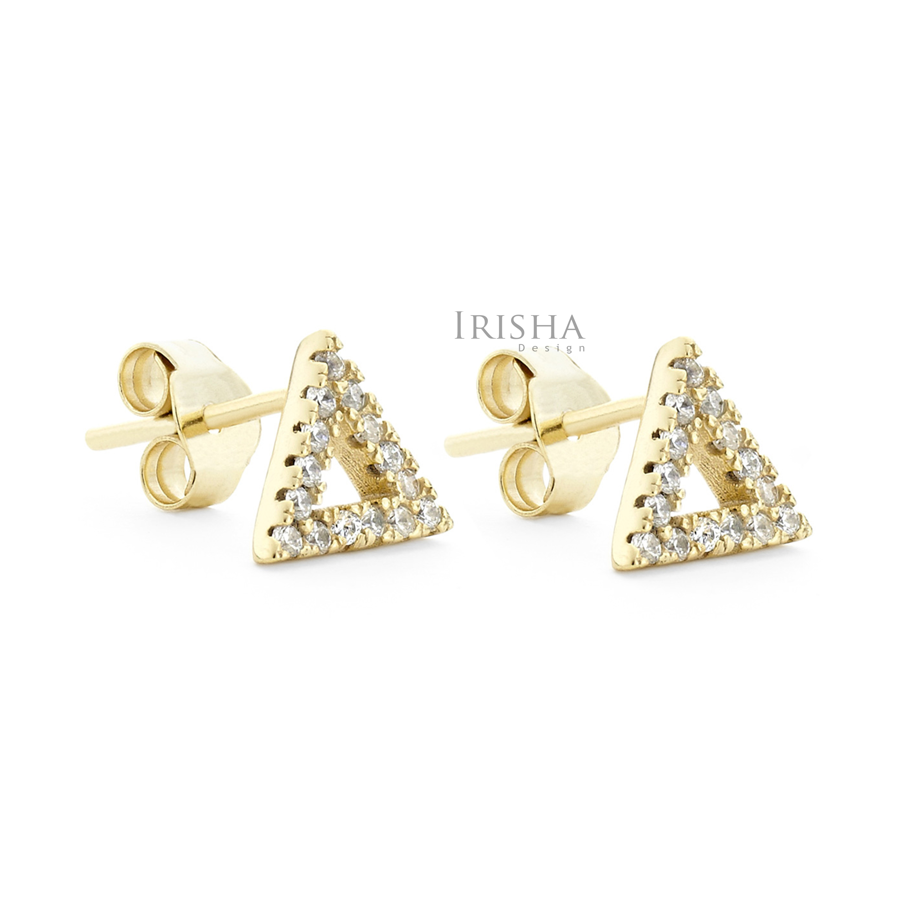 14K Gold 0.15 Ct. Genuine Diamond Triangle Shape Mini Stud Earrings Fine Jewelry