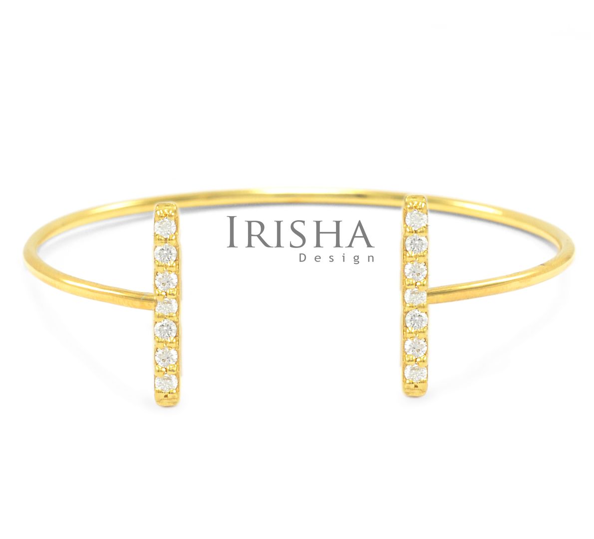 14K Gold 0.14 Ct. Genuine Diamond Bar Cuff Bangle Bracelet Handmade Fine Jewelry