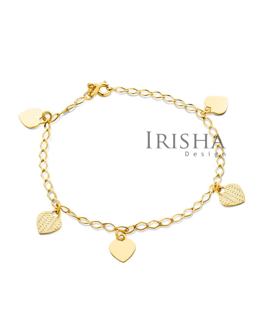 14K Solid Plain Gold Multi Love Heart Chain Bracelet Fine Jewelry