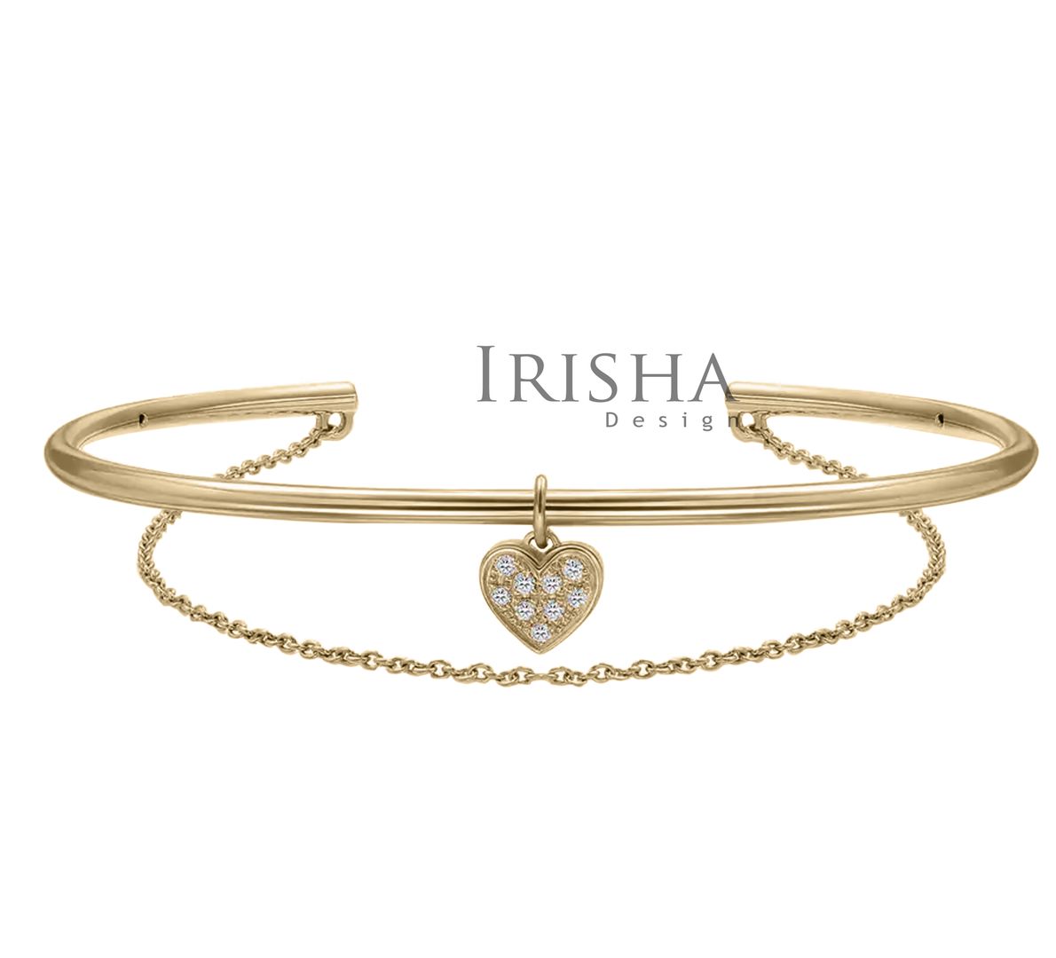 14K Gold 0.08 Ct. Genuine Diamond Heart Cuff Bangle Bracelet Fine Jewelry