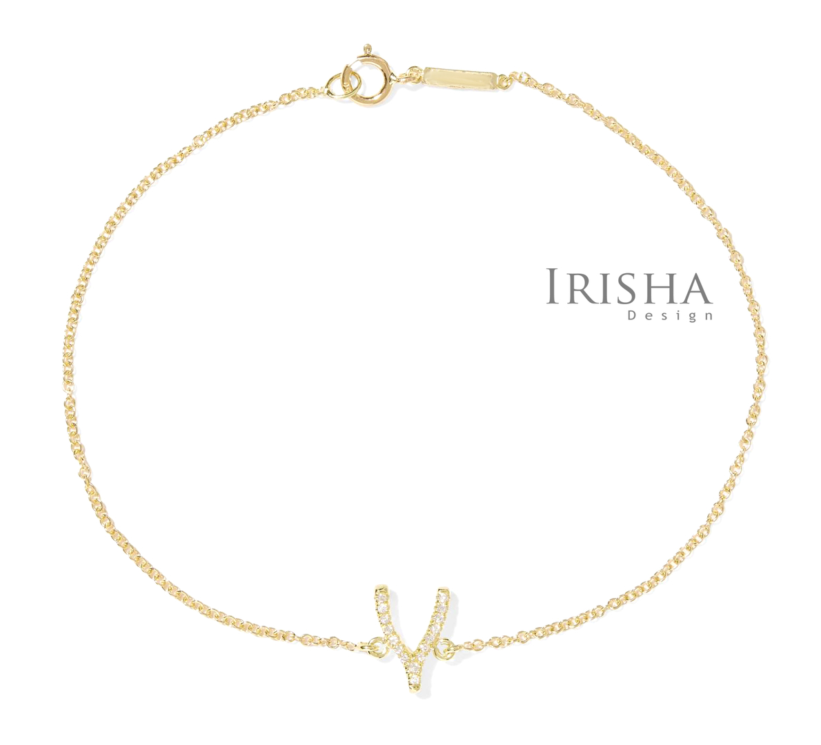 14K Gold 0.10 Ct. Genuine Diamond Wishbone Chain Bracelet Christmas Fine Jewelry