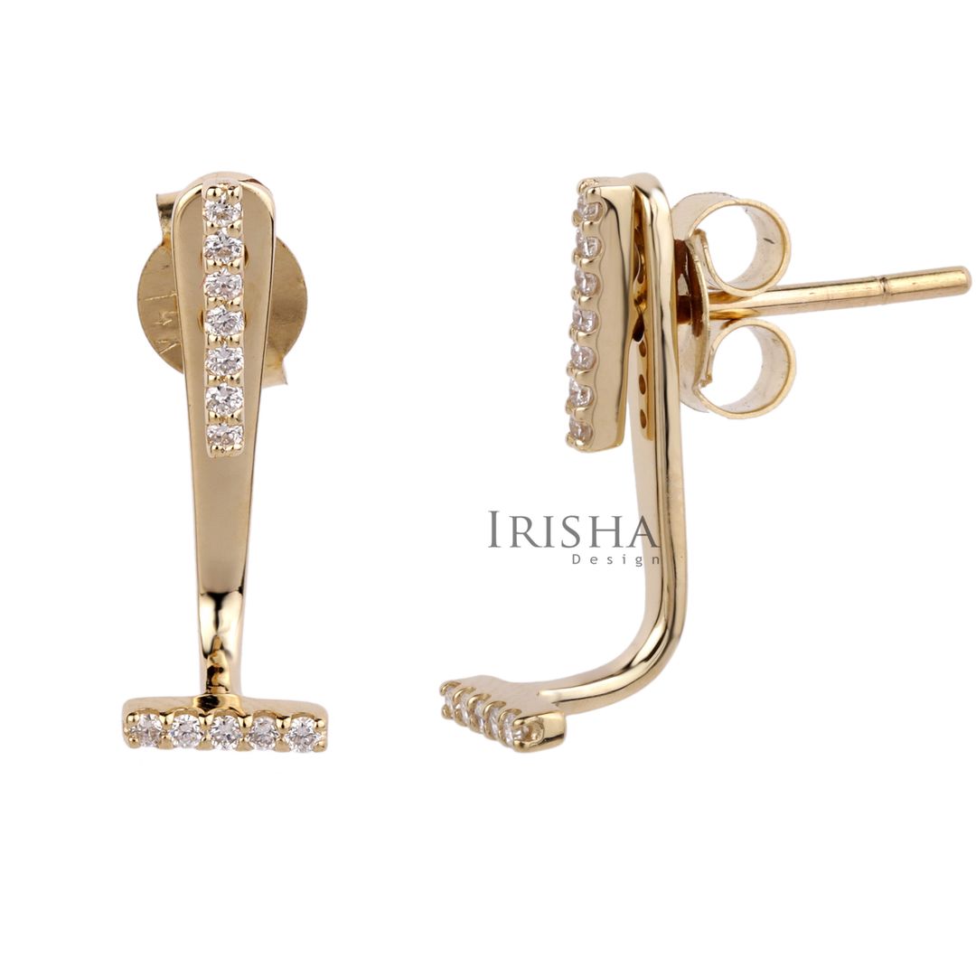 14K Gold 0.15 Ct. Genuine Diamond Bar Jacket Studs Earrings Fine Jewelry