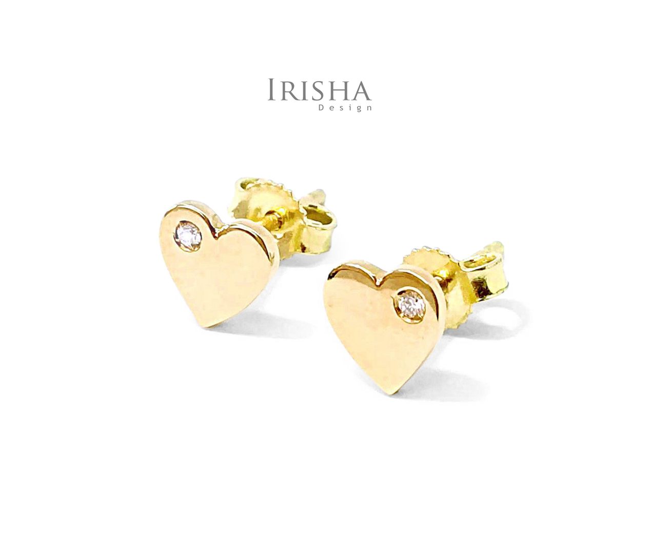 14K Gold 0.03 Ct. Genuine Diamond Heart Earrings Fine Jewelry