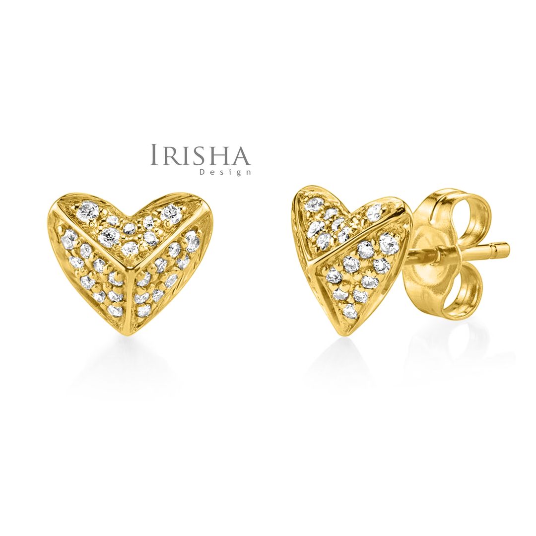 14K Gold 0.26 Ct. Genuine Diamonds Heart Earrings Fine Jewelry