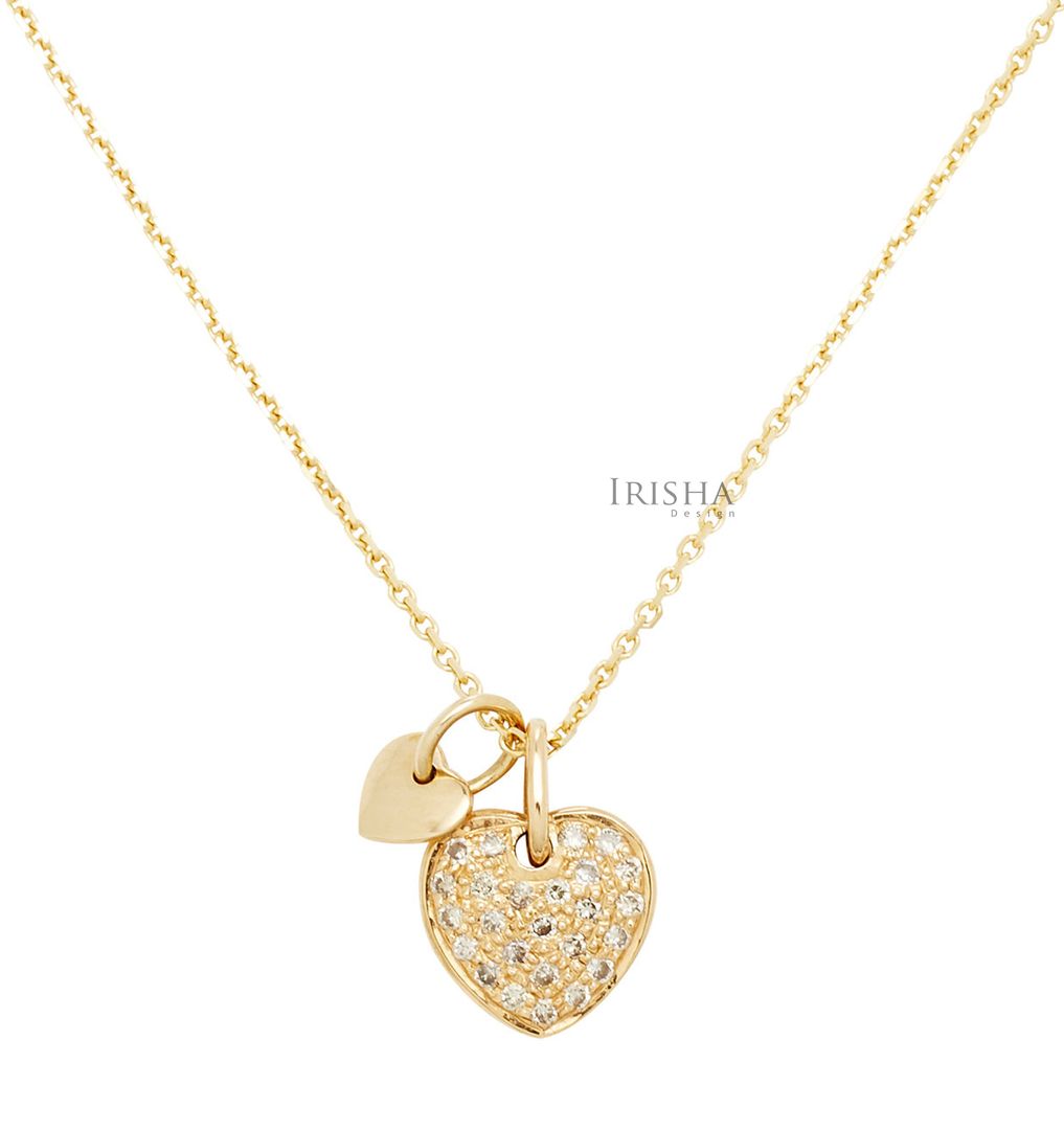 14K Gold 0.12 Ct. Genuine Diamond Double Heart Pendant Necklace Fine Jewelry