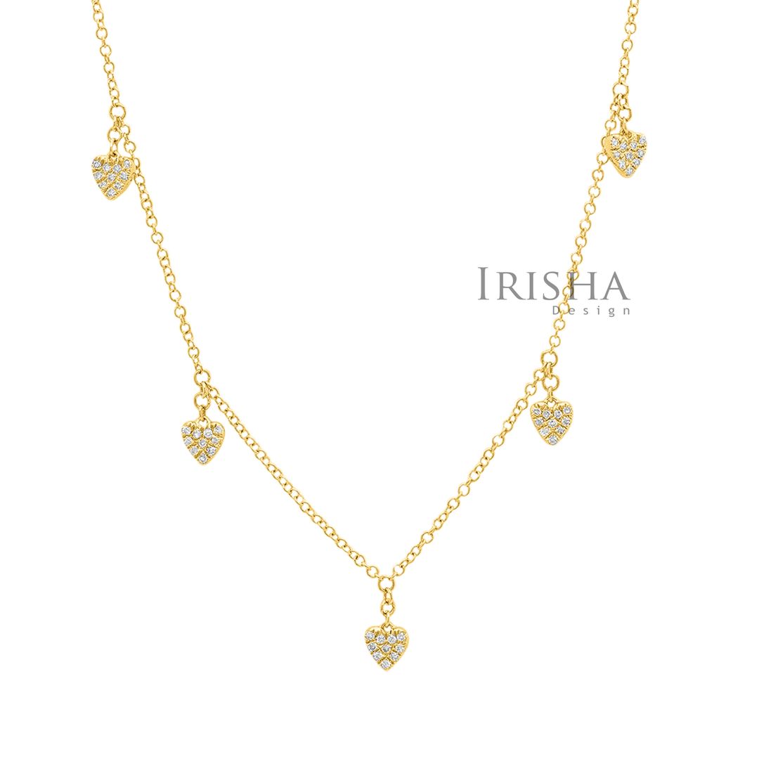 14K Gold 0.25 Ct. Genuine Diamond 5 Tiny Hearts Pendant Necklace Fine Jewelry