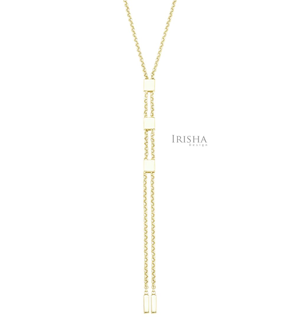 14K Solid Plain Gold Drop Lariat Necklace Handmade Fine Jewelry