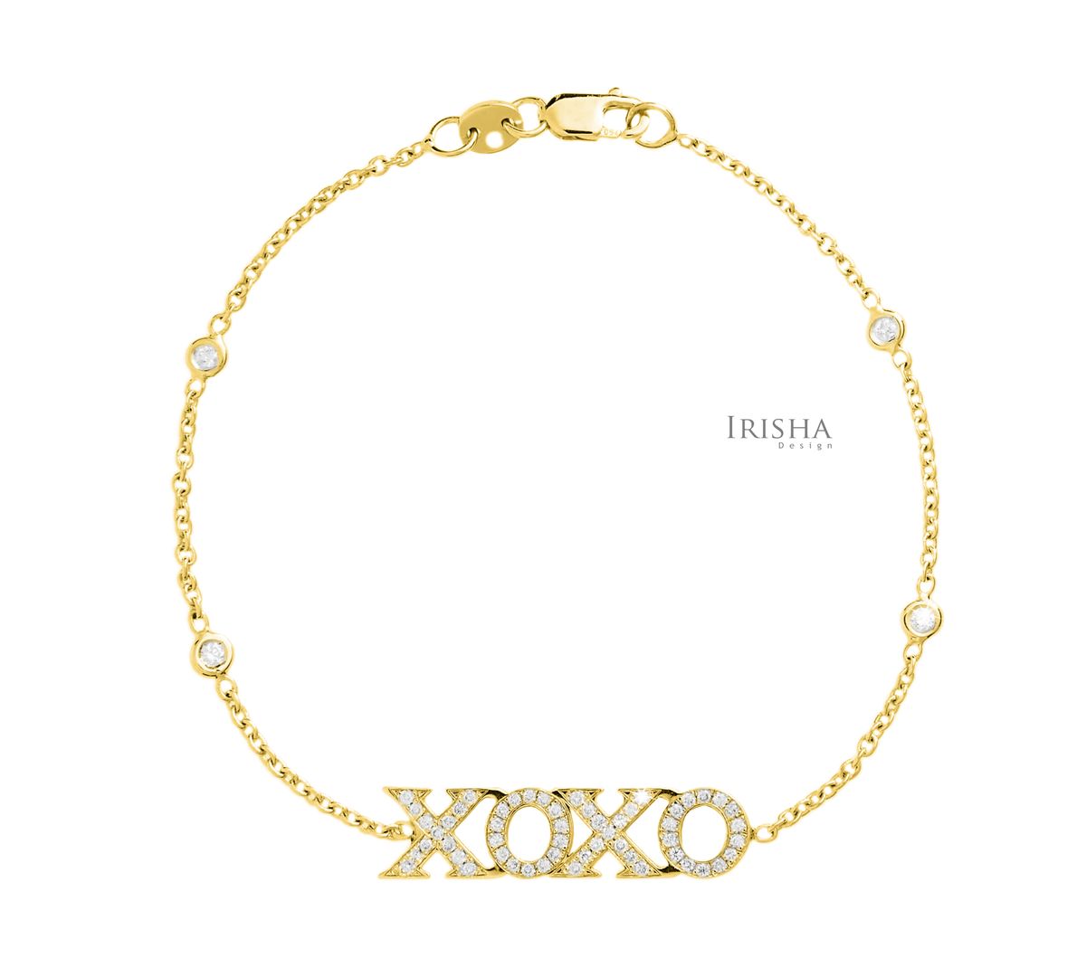 14K Gold 0.40 Ct. Genuine Diamond XOXO Charm Chain Bracelet Fine Jewelry