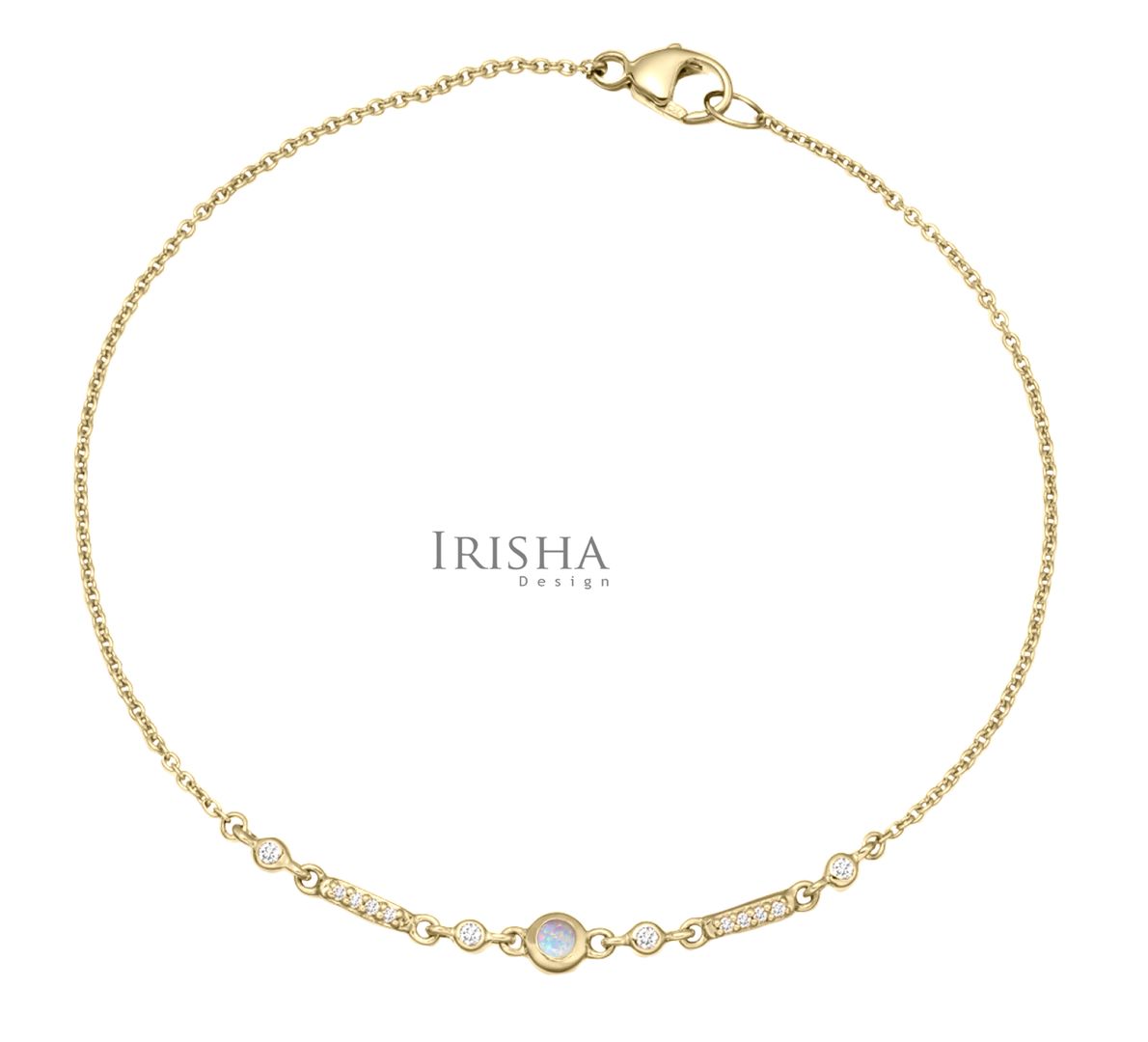 14K Gold Genuine Diamond And Opal Gemstone Fine Wedding Chain Woman Bracelet
