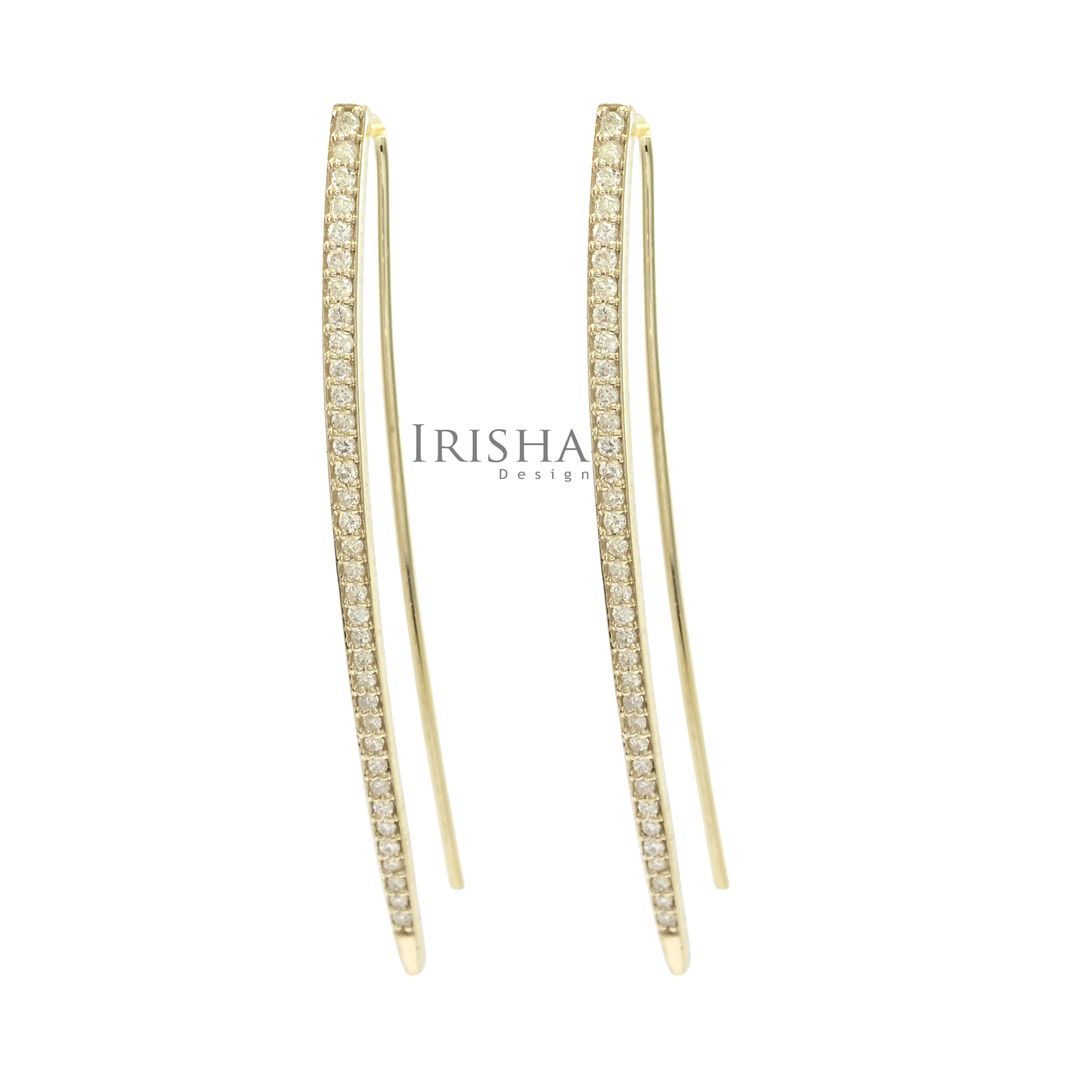 14K Gold 0.40 Ct. Genuine Diamond 48mm Long Bar Hook Earrings Fine Jewelry