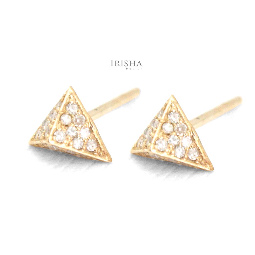 14K Gold 0.24 Ct. Genuine Diamond Pyramid Shape Studs Earrings Fine Jewelry
