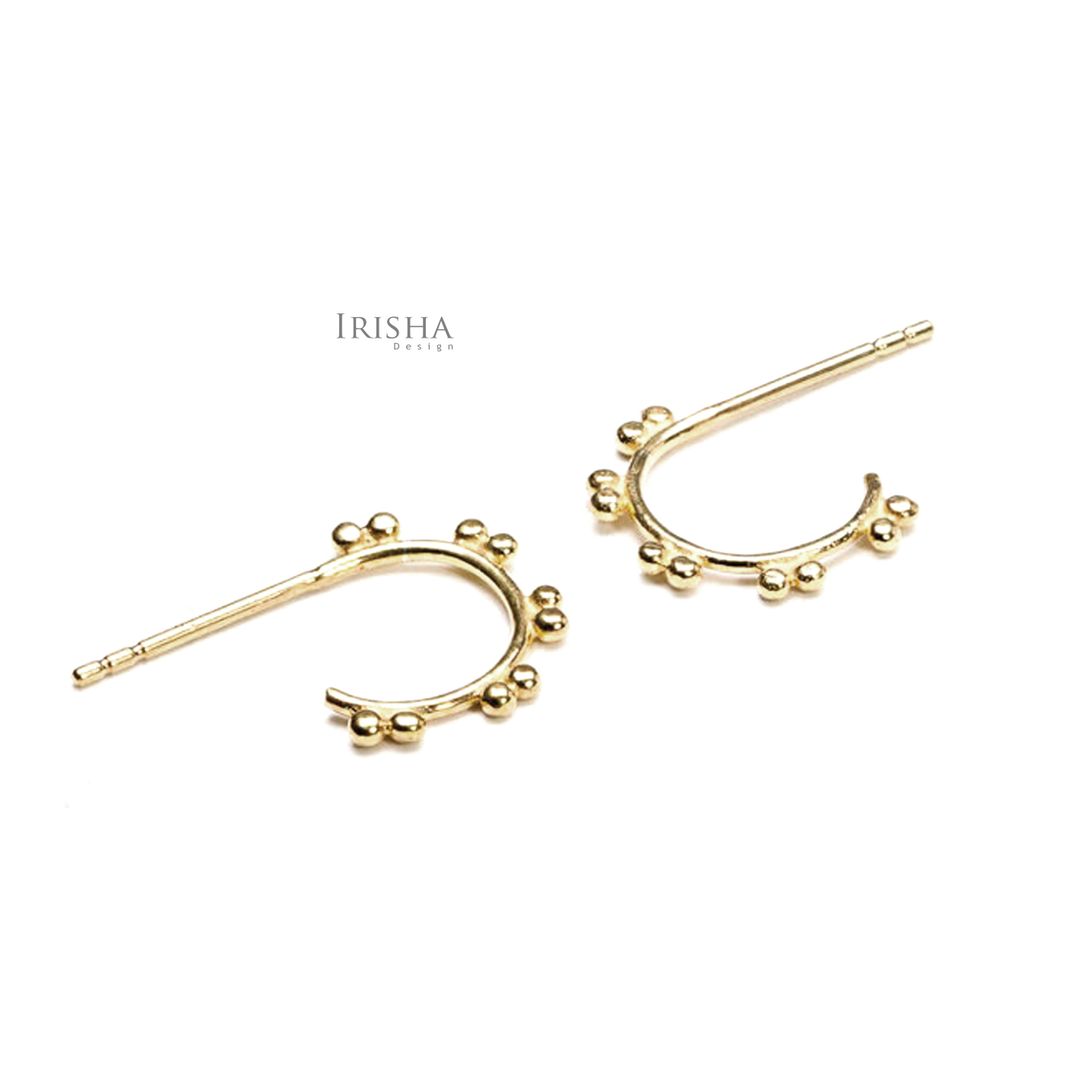 14K Solid Gold Tiny Ball Open Hoop Dainty Minimalist Earrings Fine Jewelry