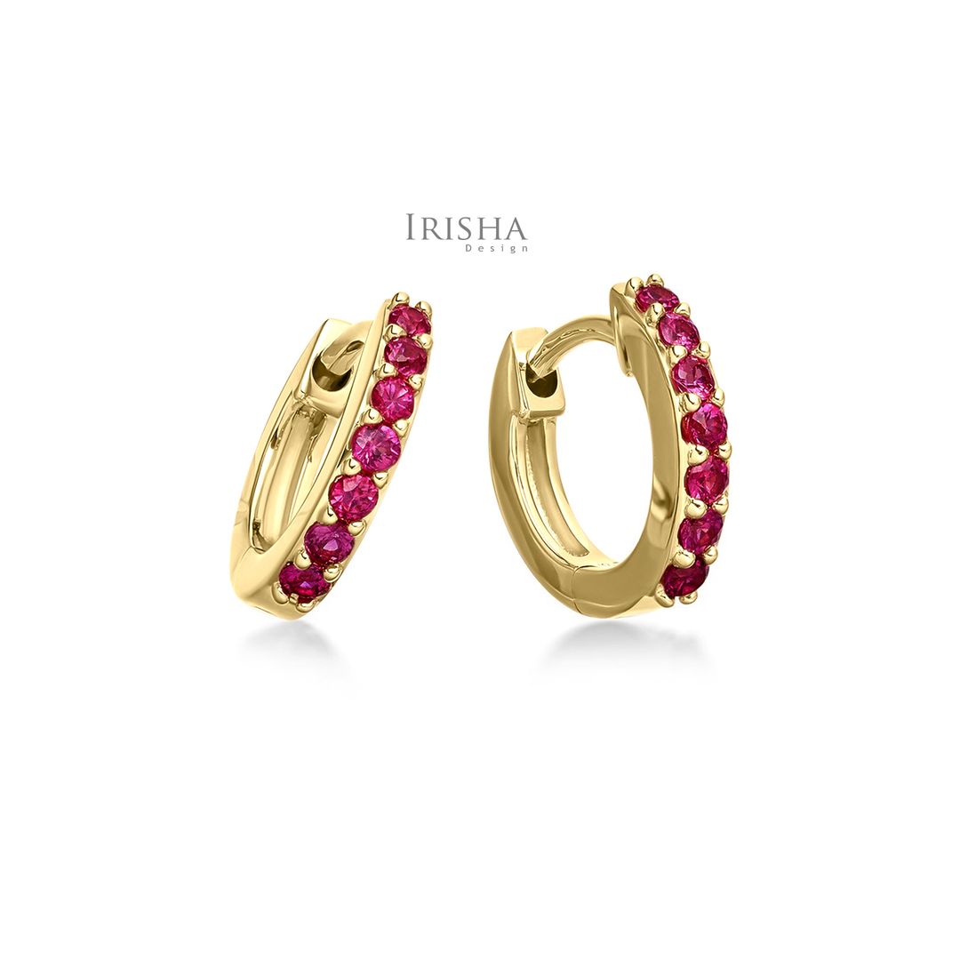 14K Gold Hoop Earrings Available in Blue Sapphire Ruby Emerald And Pink Sapphire