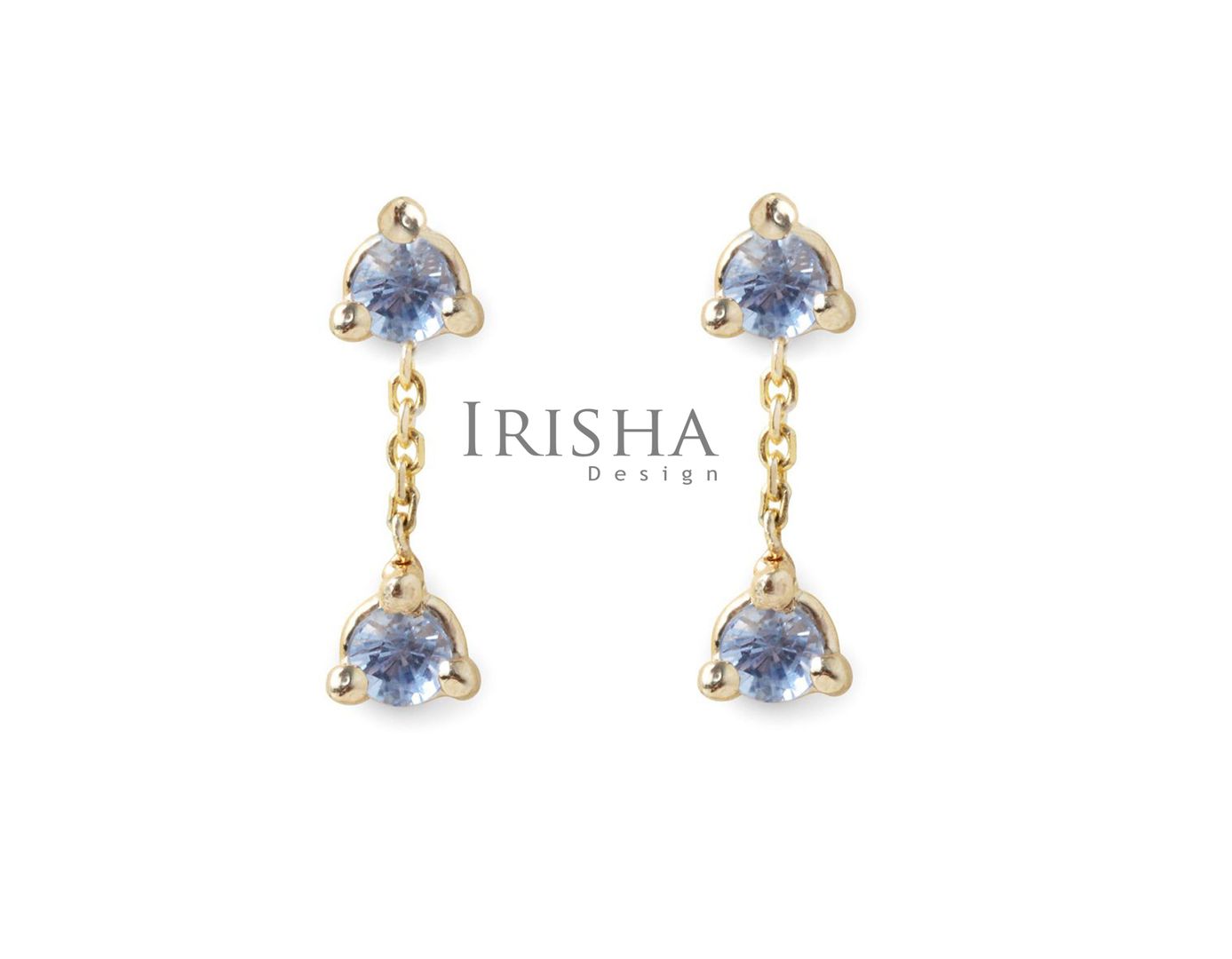 14K Gold 0.60 Ct. Genuine Blue Sapphire Gemstone Drop Chain Earring Fine Jewelry