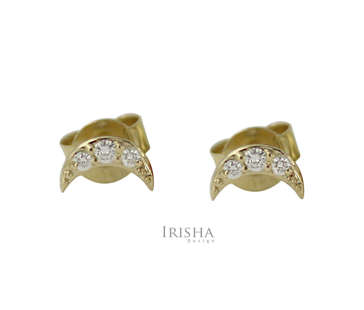 14K Gold 0.10 Ct. Genuine Diamond Crescent Moon Studs Earrings Fine Jewelry