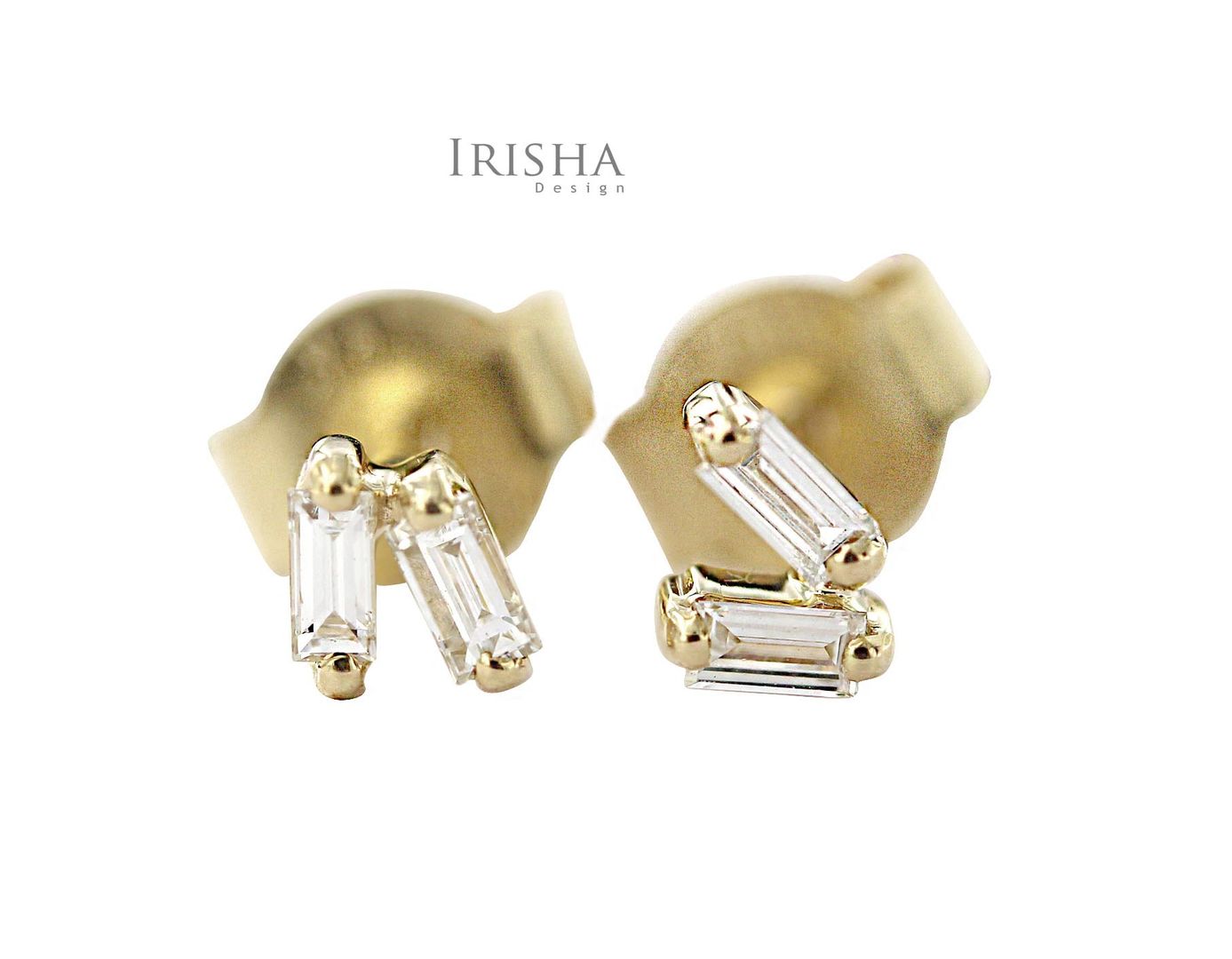 14K Gold 0.16 Ct. Genuine Baguette Shape Diamond Tiny Stud Earrings Fine Jewelry